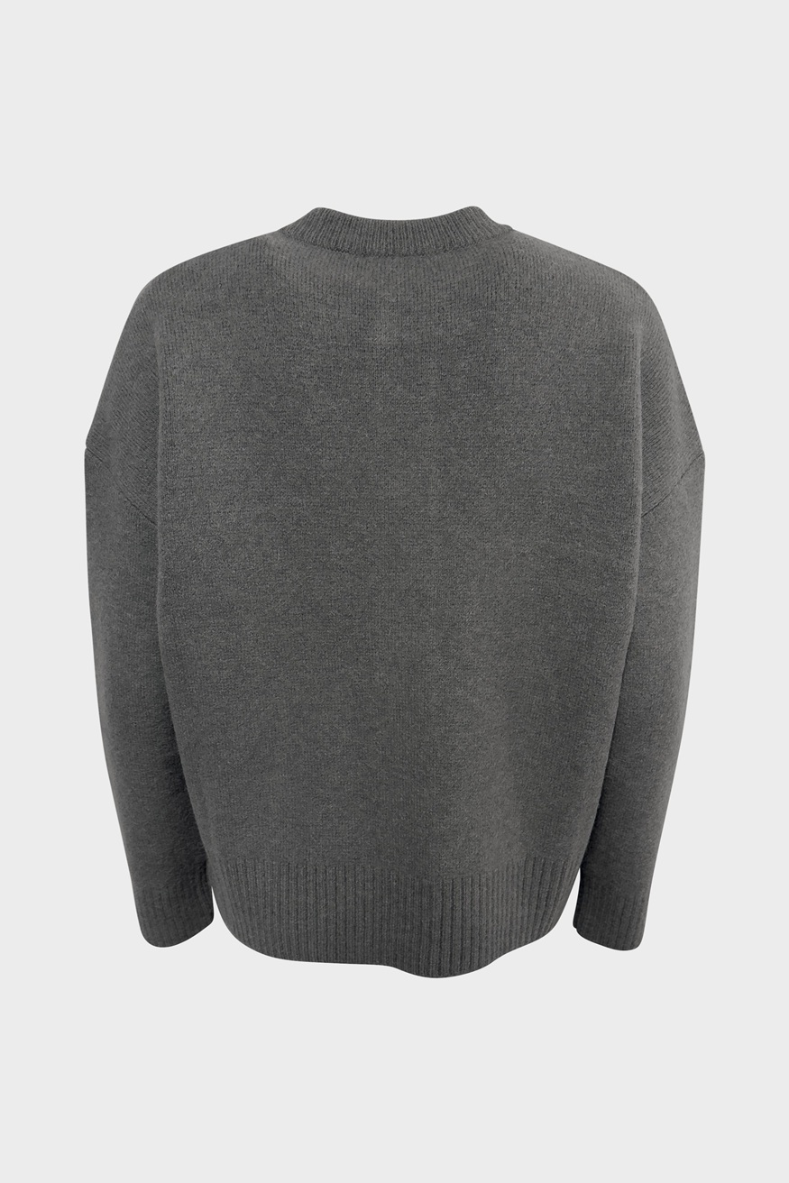 AMI PARIS de Coeur Crew Neck Knit Cardigan in Grey/Off White AMI PARIS de Coeur Crew Neck Knit Cardigan in Grey/Off White