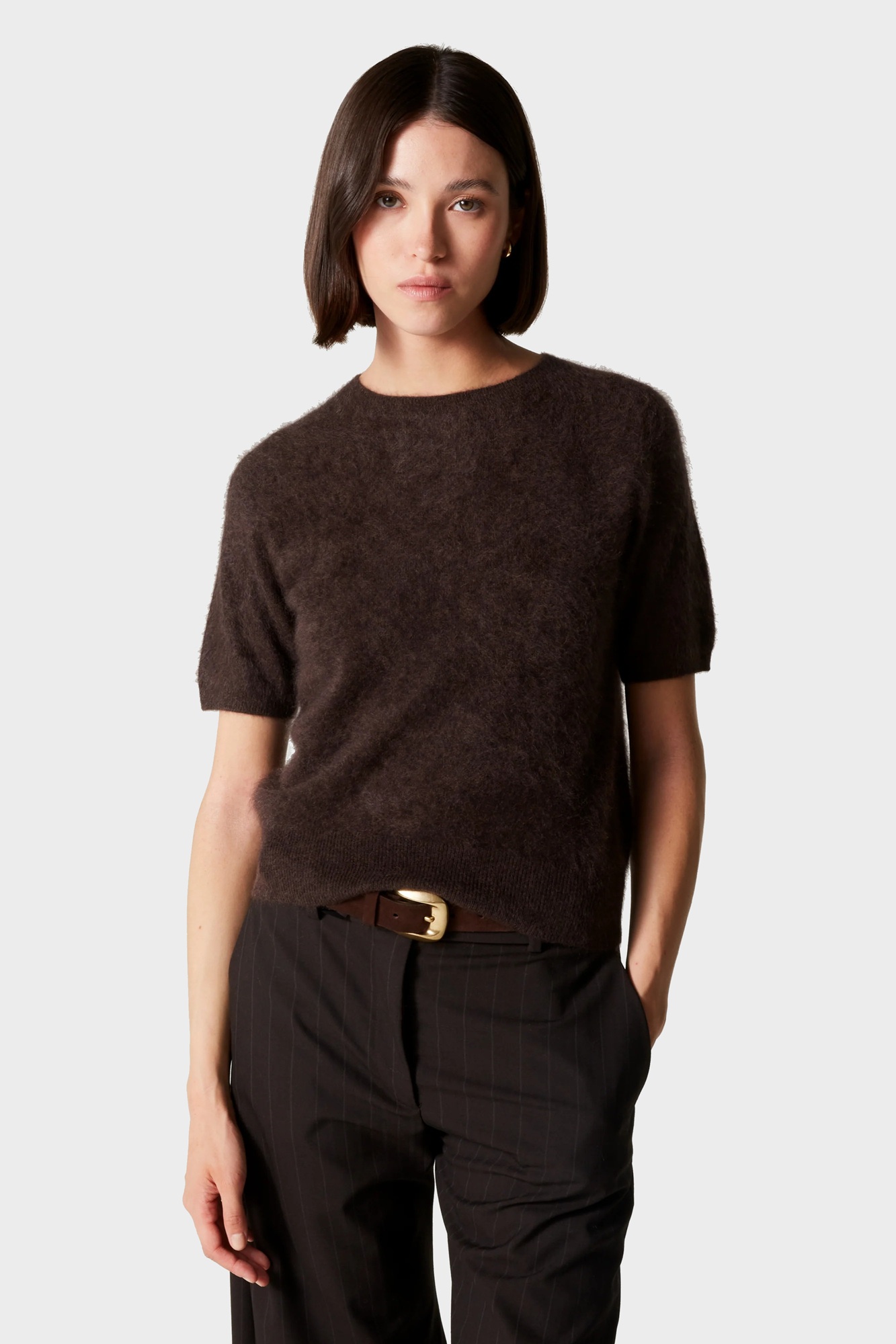 ABSOLUT CASHMERE Brushed Cashmere T-Shirt in Brown