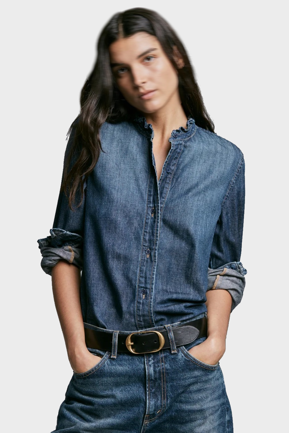 NILI LOTAN Lydia Denim Shirt in Classic Wash S NILI LOTAN Lydia Denim Shirt in Classic Wash L