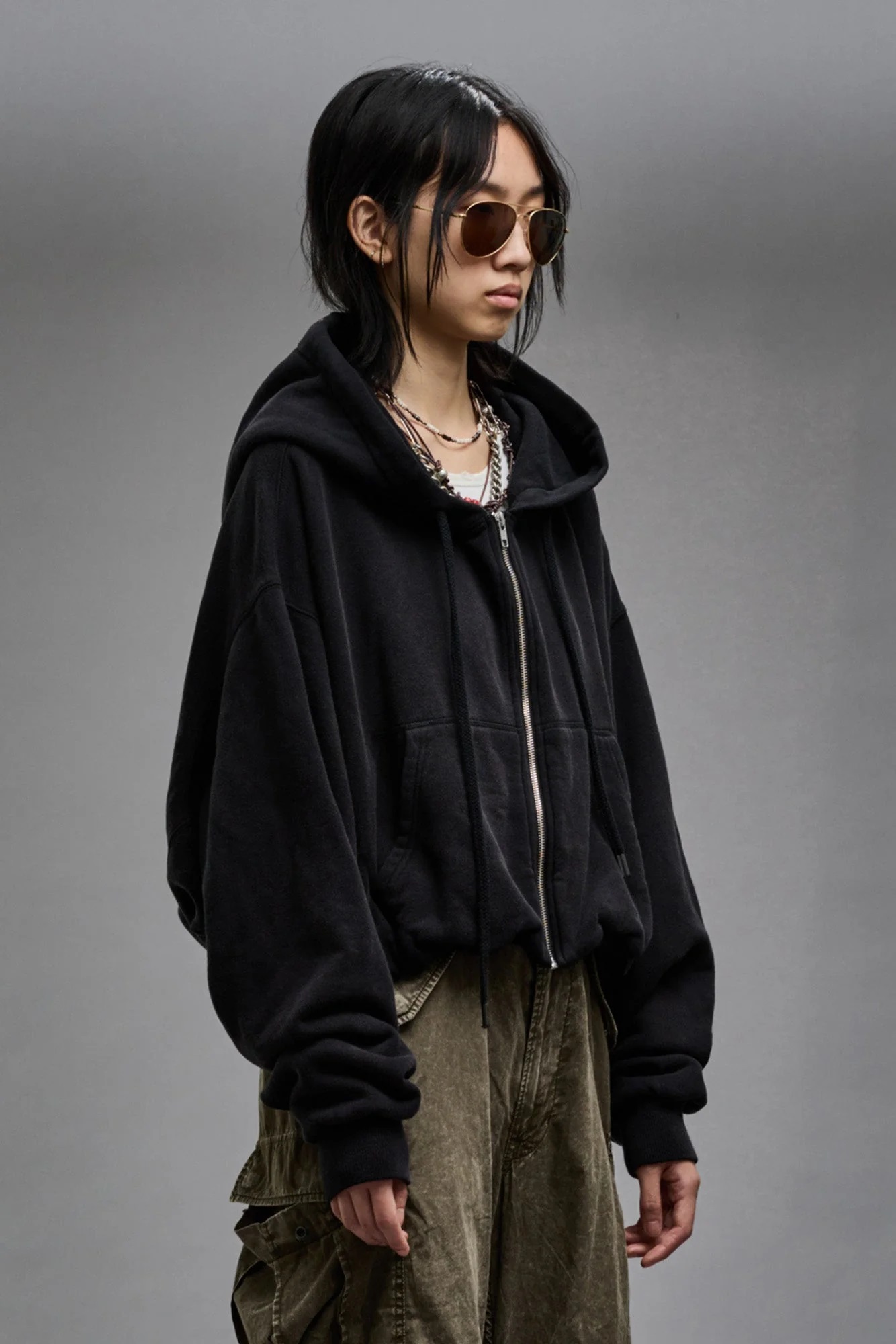 R13 Balloon Zip Hoddie in Washed Black