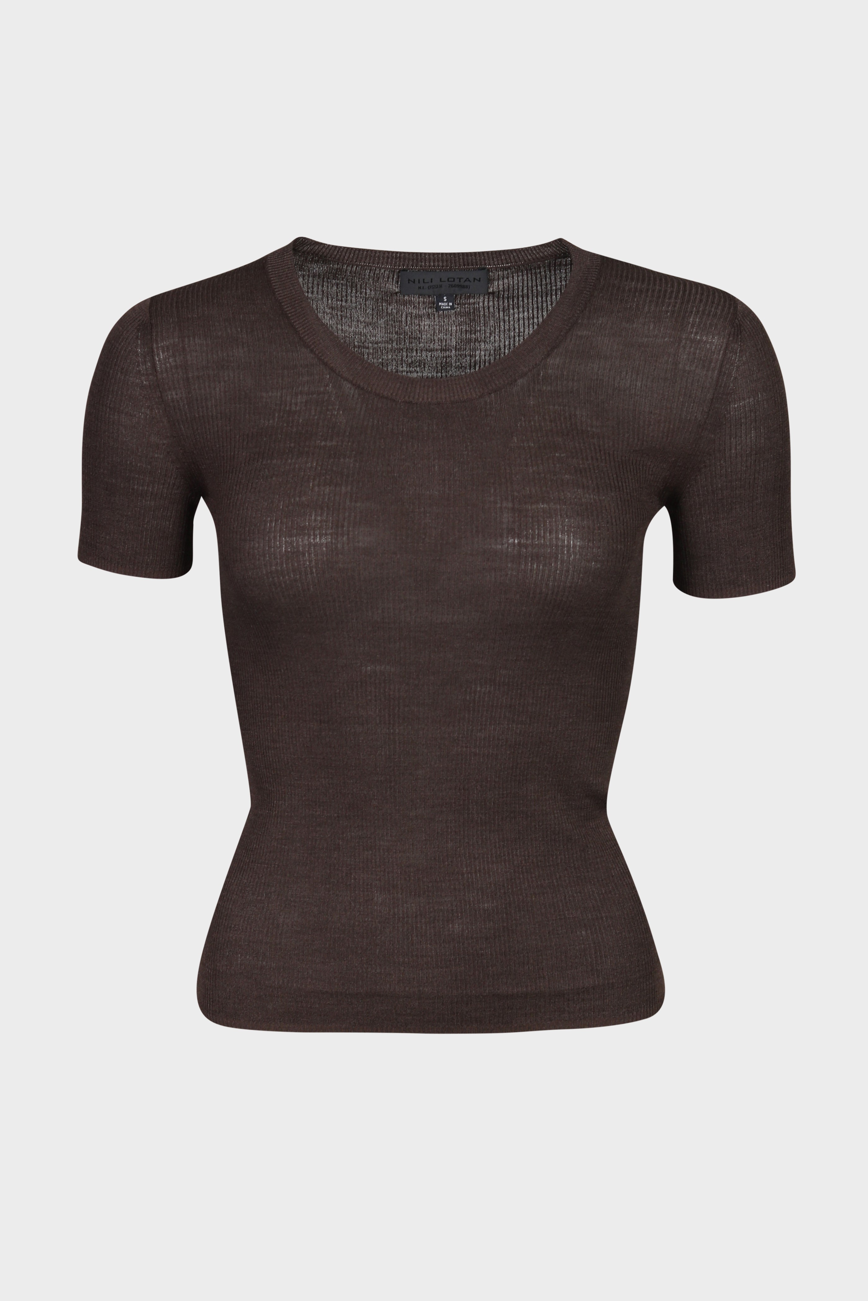 NILI LOTAN Araceli Silk Knit Sweater in Dark Brown NILI LOTAN Araceli Silk Knit Sweater in Dark Brown