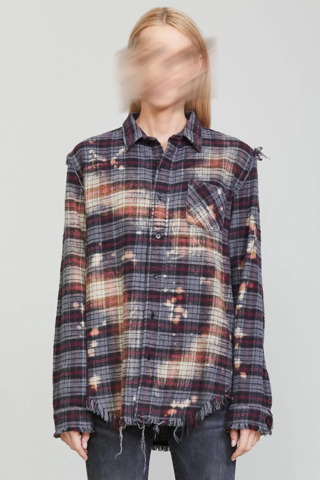 R13 Bleached Plaid Shredded Shirt Multicolor