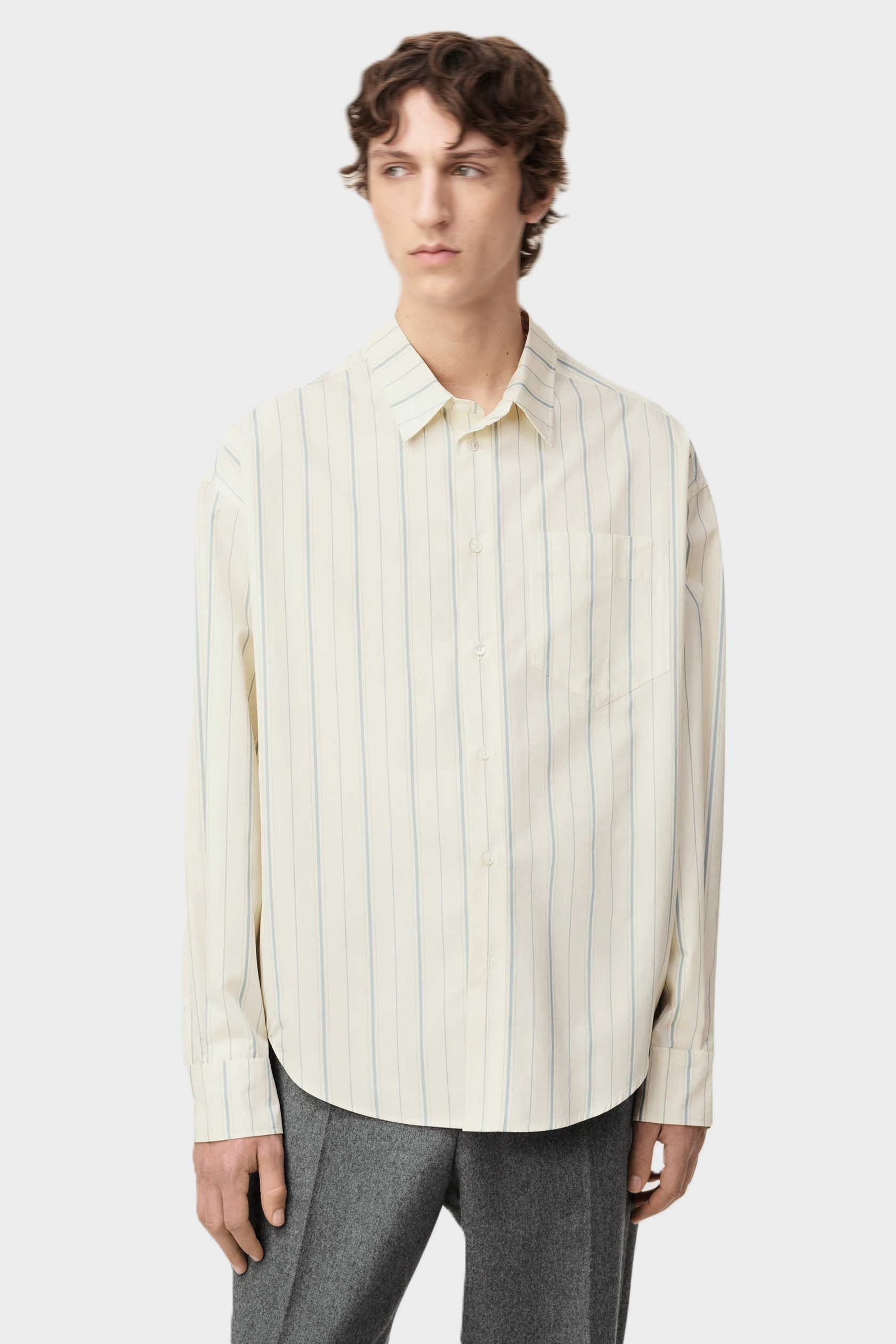 AMI PARIS de Coeur Boxy Shirt in Ivory/Sky Stripes