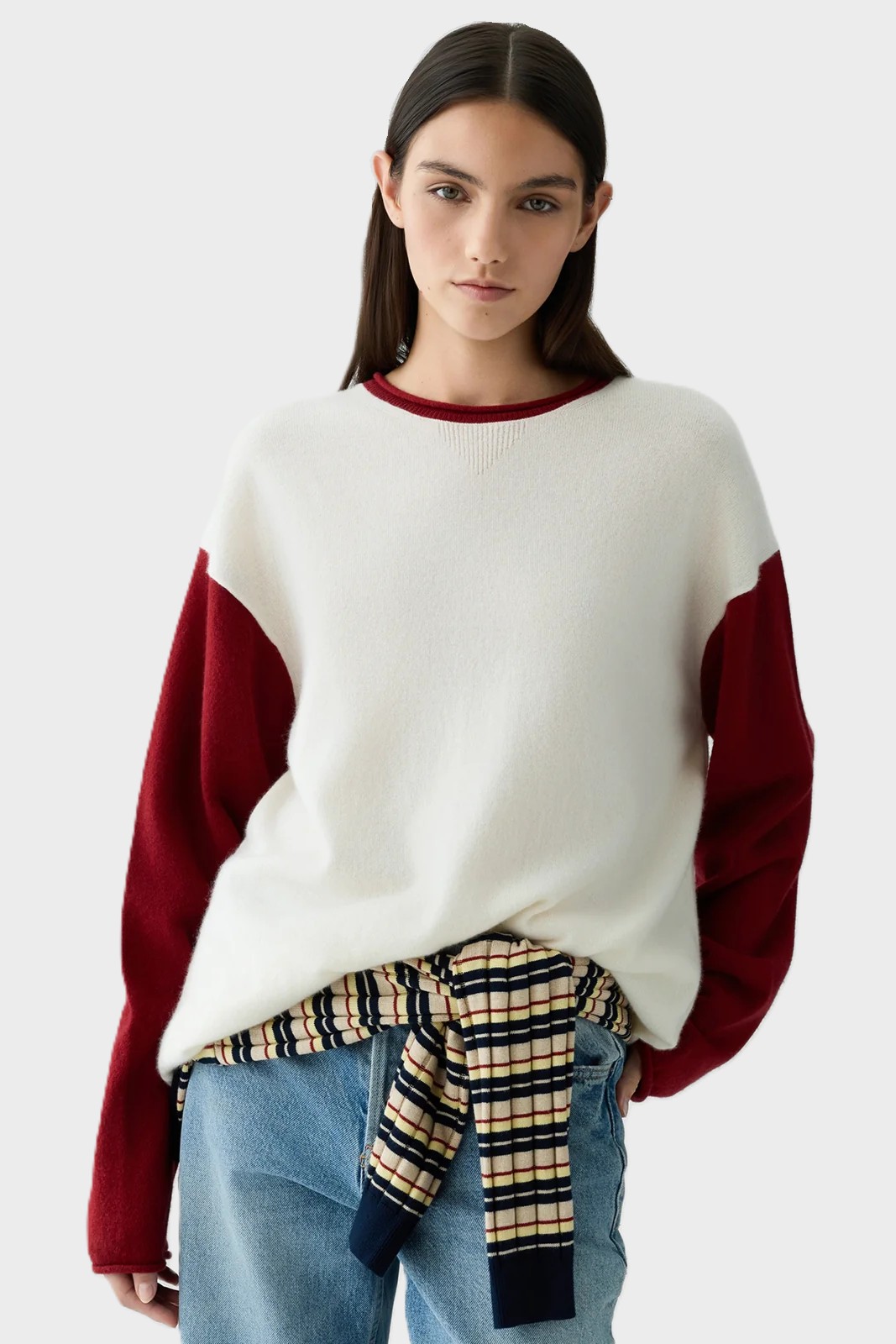 GUEST IN RESIDENCE Baseball Oversize Cashmere Sweater in Cream/Carmine