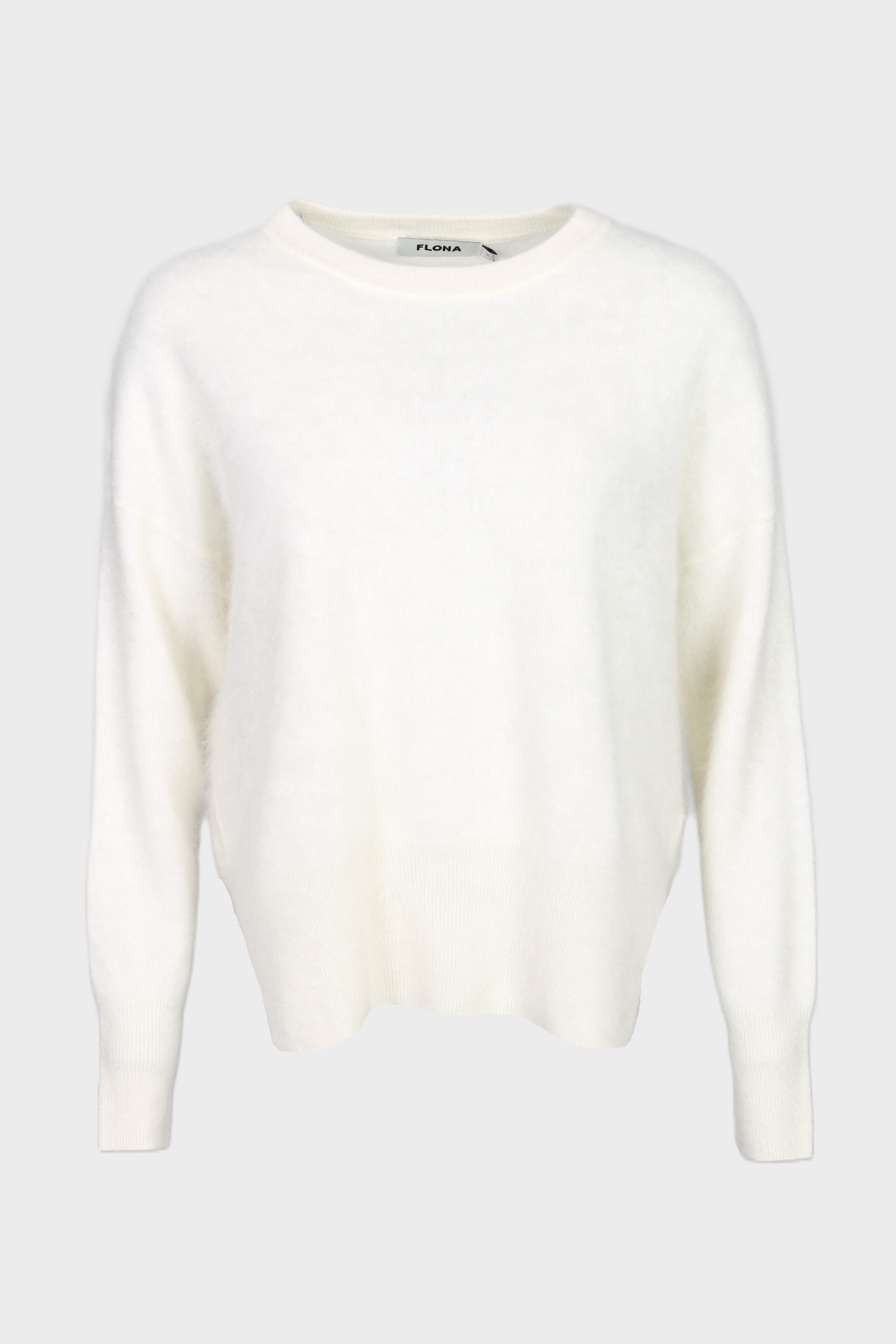 FLONA Cashmere Fluffy Crewneck Sweater in Offwhite M