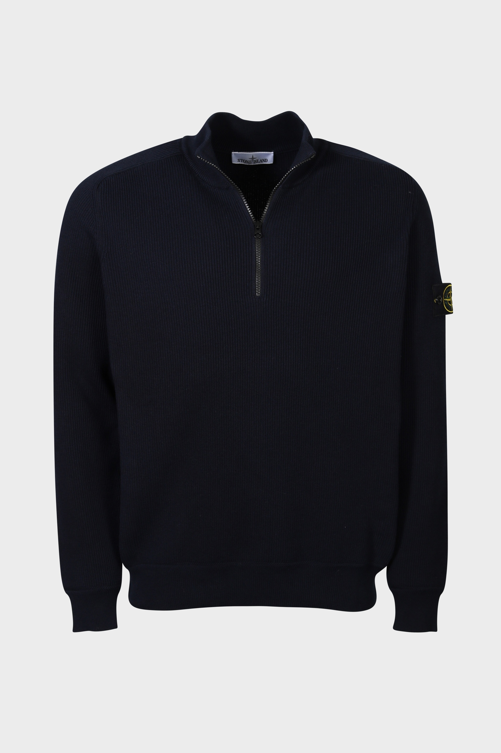 STONE ISLAND Cotton Knit Half Zip Pullover in Navy