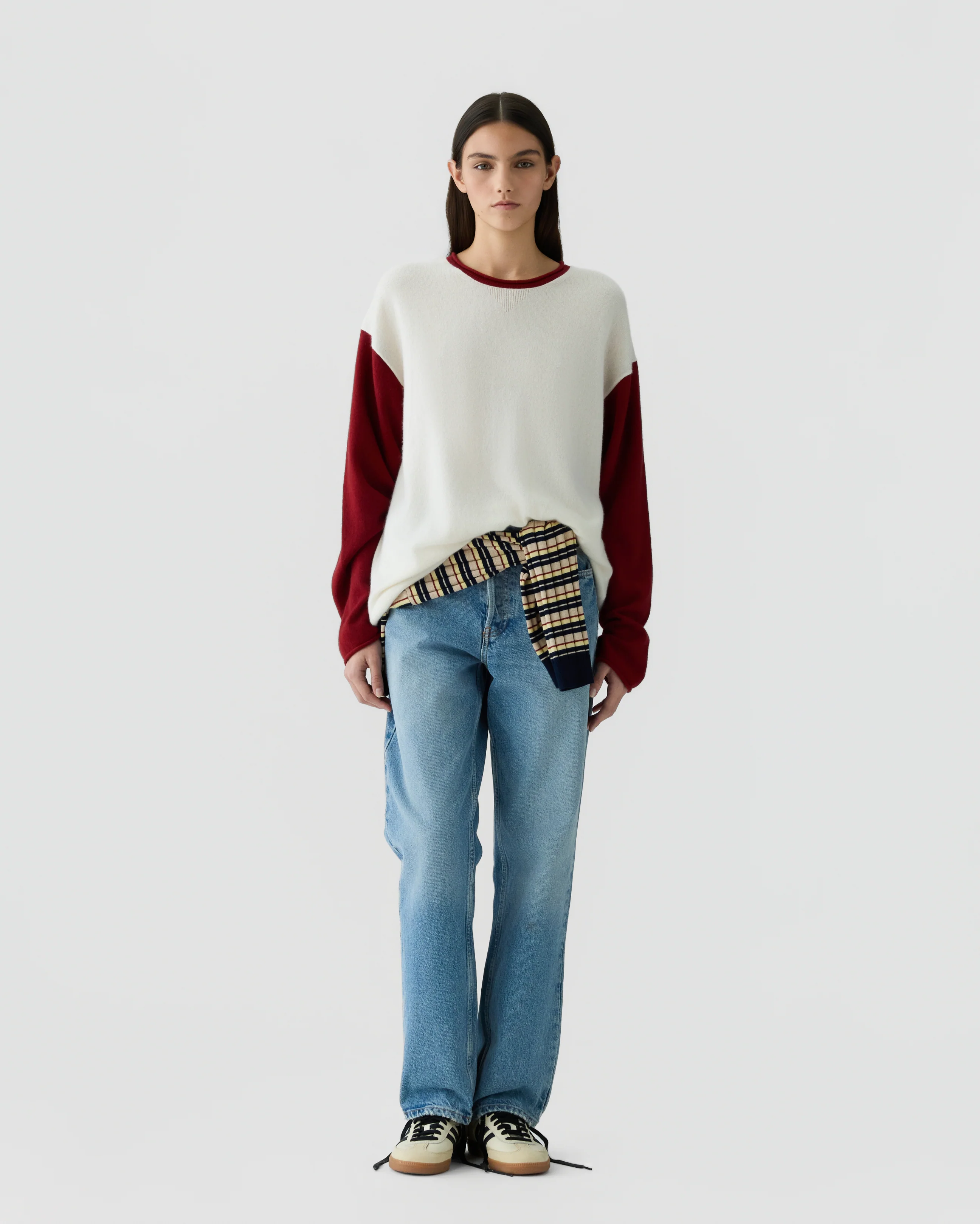 GUEST IN RESIDENCE Baseball Oversize Cashmere Sweater in Cream/Carmine