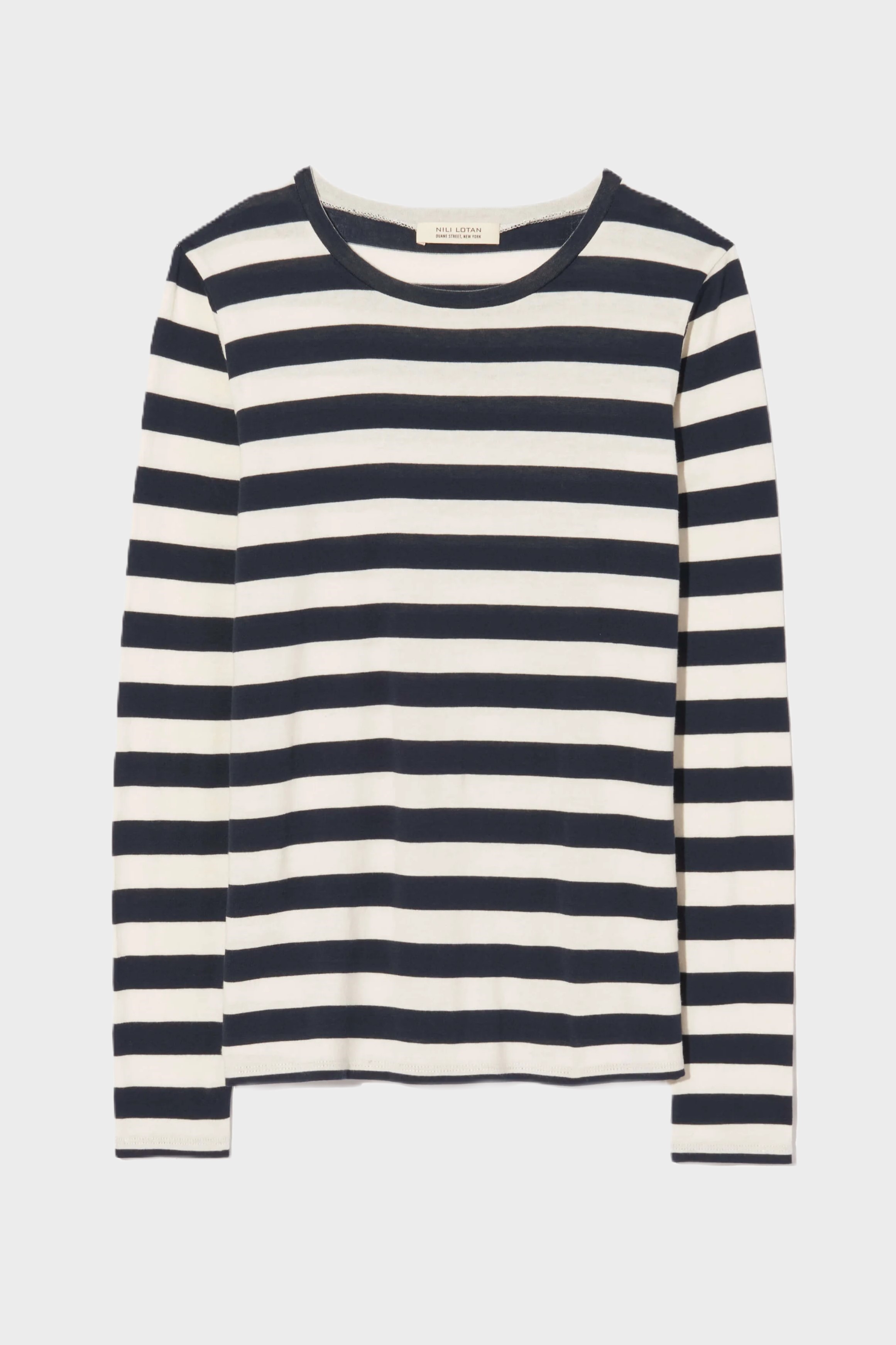 NILI LOTAN Long Sleeve Shirt in Navy/Ivory Stripe NILI LOTAN Long Sleeve Shirt in Navy/Ivory Stripe