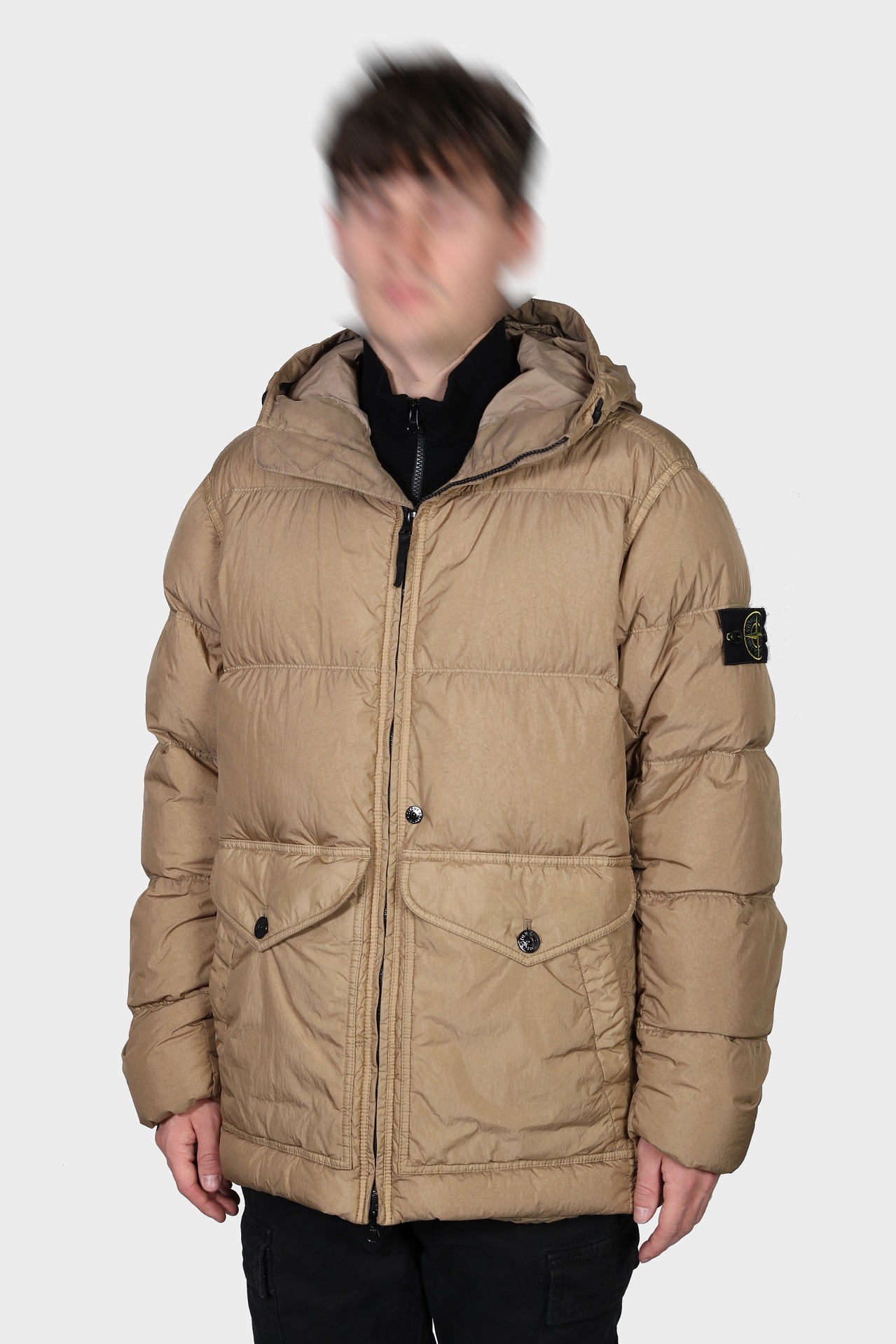 STONE ISLAND Garment Dyed Crinkle Reps Hooded Down Jacket in Beige 3XL