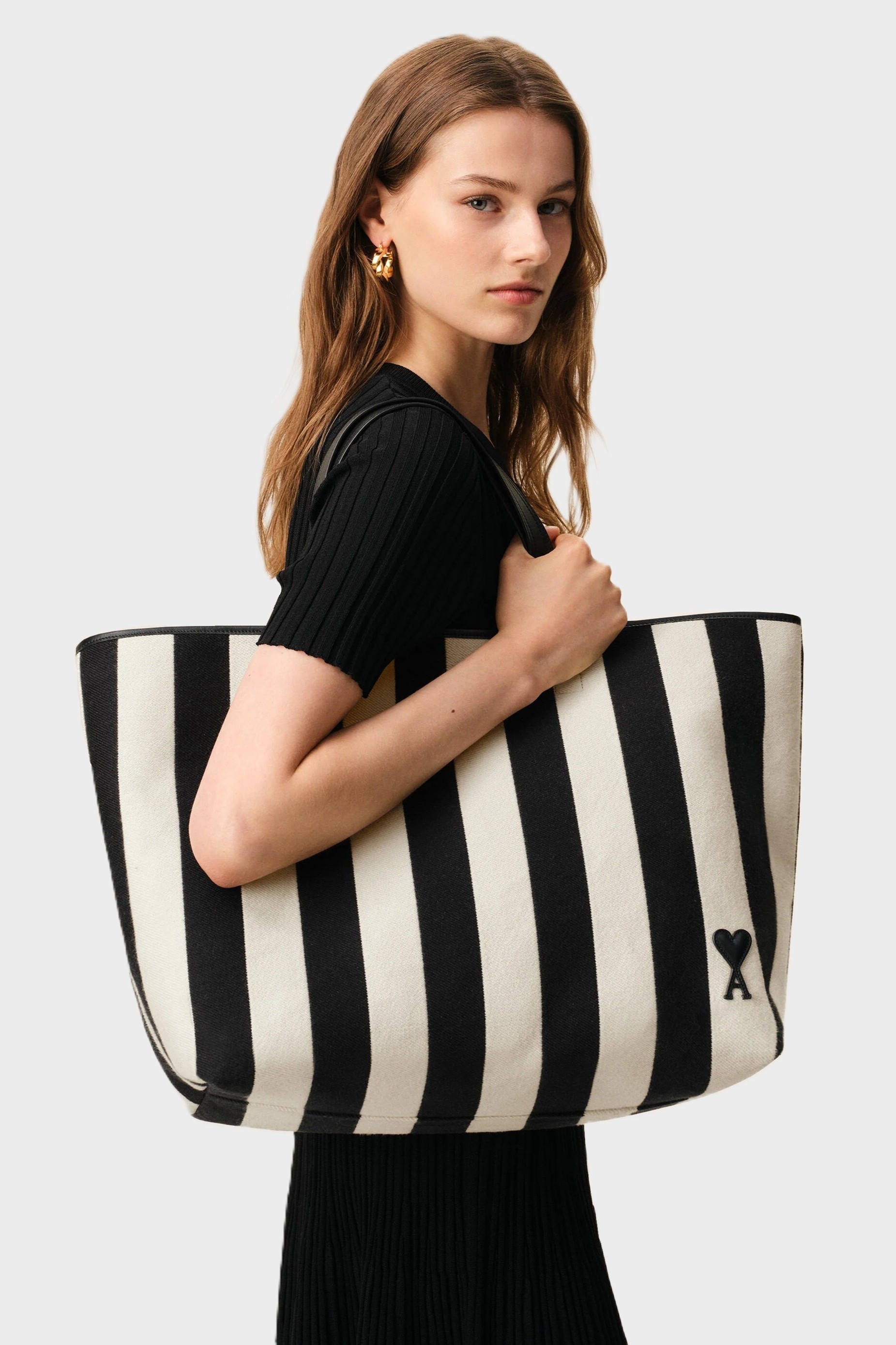 AMI PARIS Striped Canvas Shopping Bag