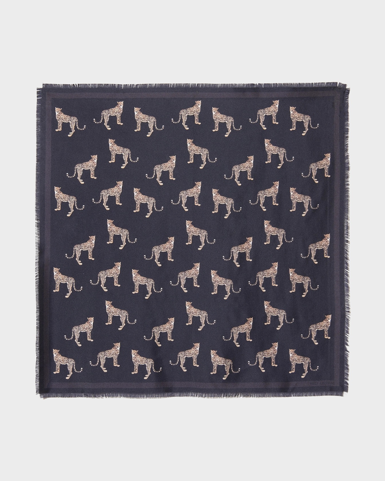 NILI LOTAN Silk Scarf in Black/Leopard