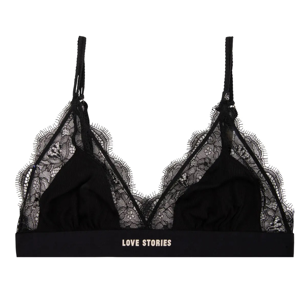 Love Stories Bra Bralette Love Lace Logo Print  Black 75C/D