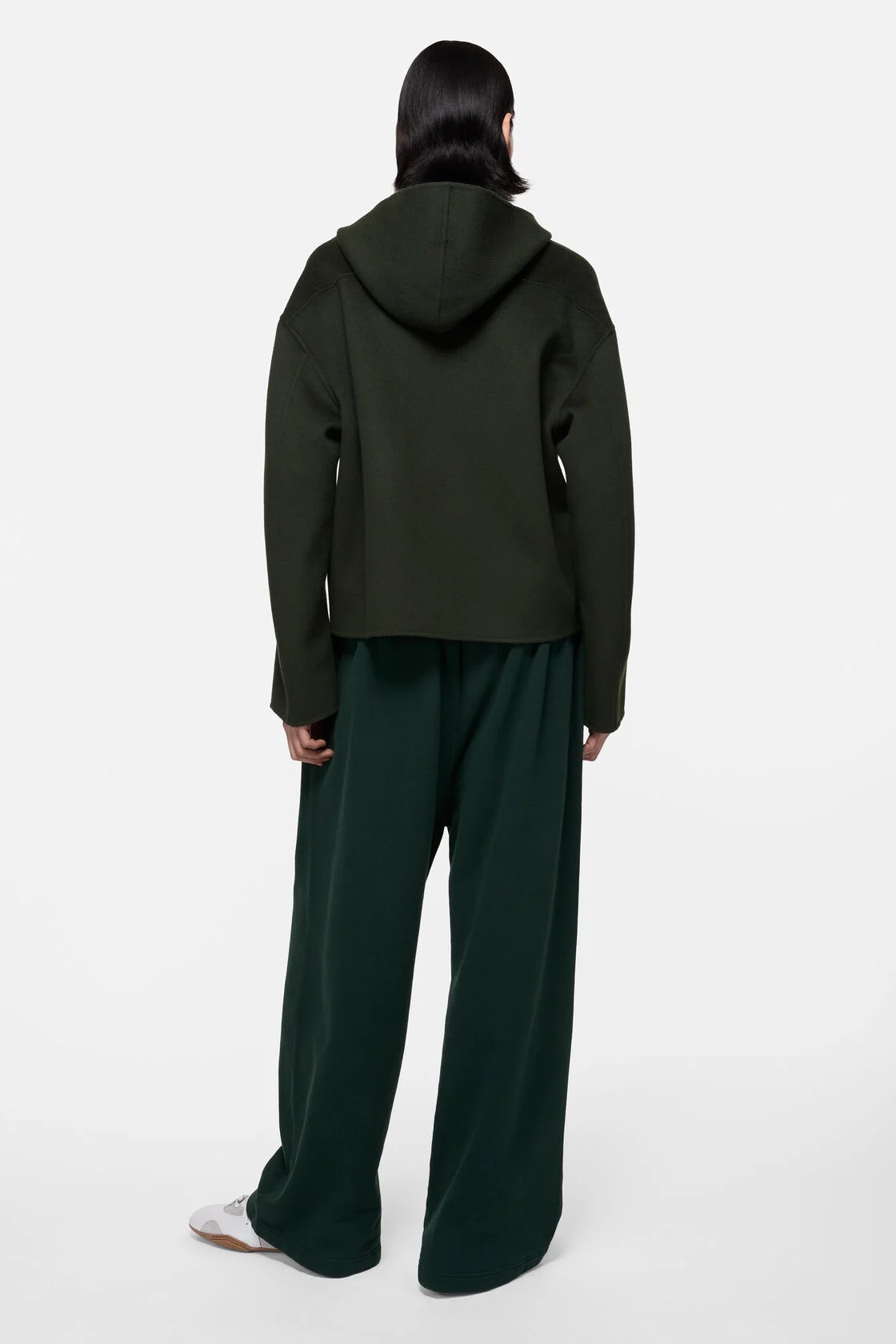 ACNE STUDIOS Hooded Boxy Fit Wool Jacket in Dark Green