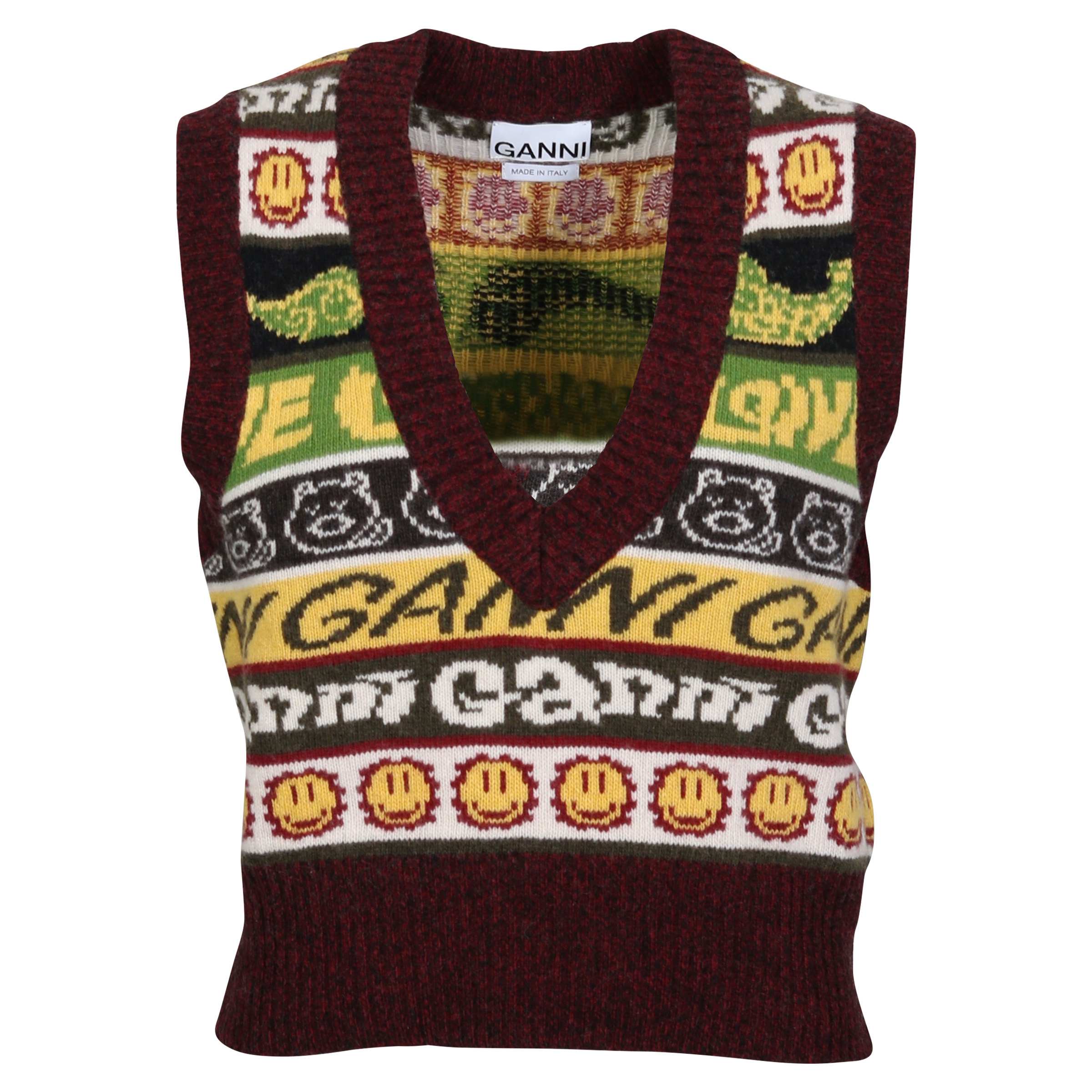 Ganni Recycled Wool Mix Knit Vest Multicolour