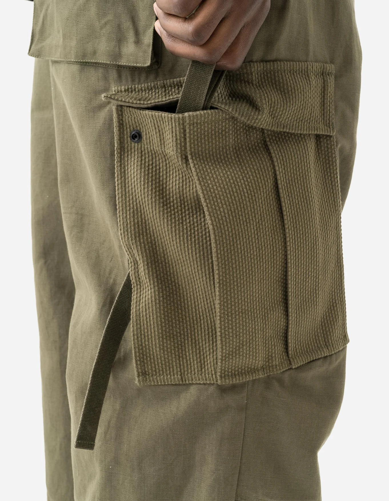 MAHARISHI 7110 Hemp Utility Cargo Track Pants in Olive