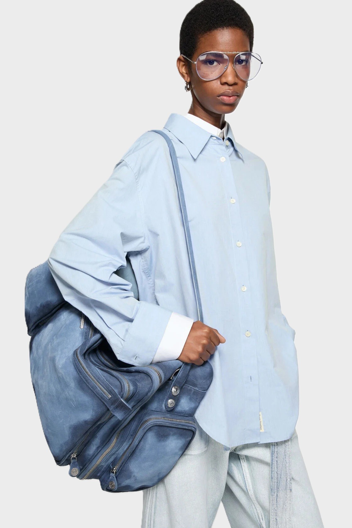 ACNE STUDIOS Double Layered Blouse in Light Blue/White