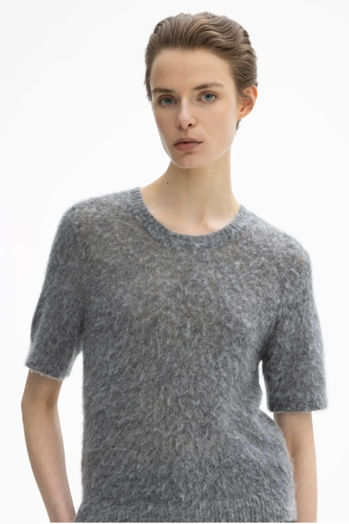 DAGMAR Brushed Alpaca Knit T-Shirt in Dark Grey S