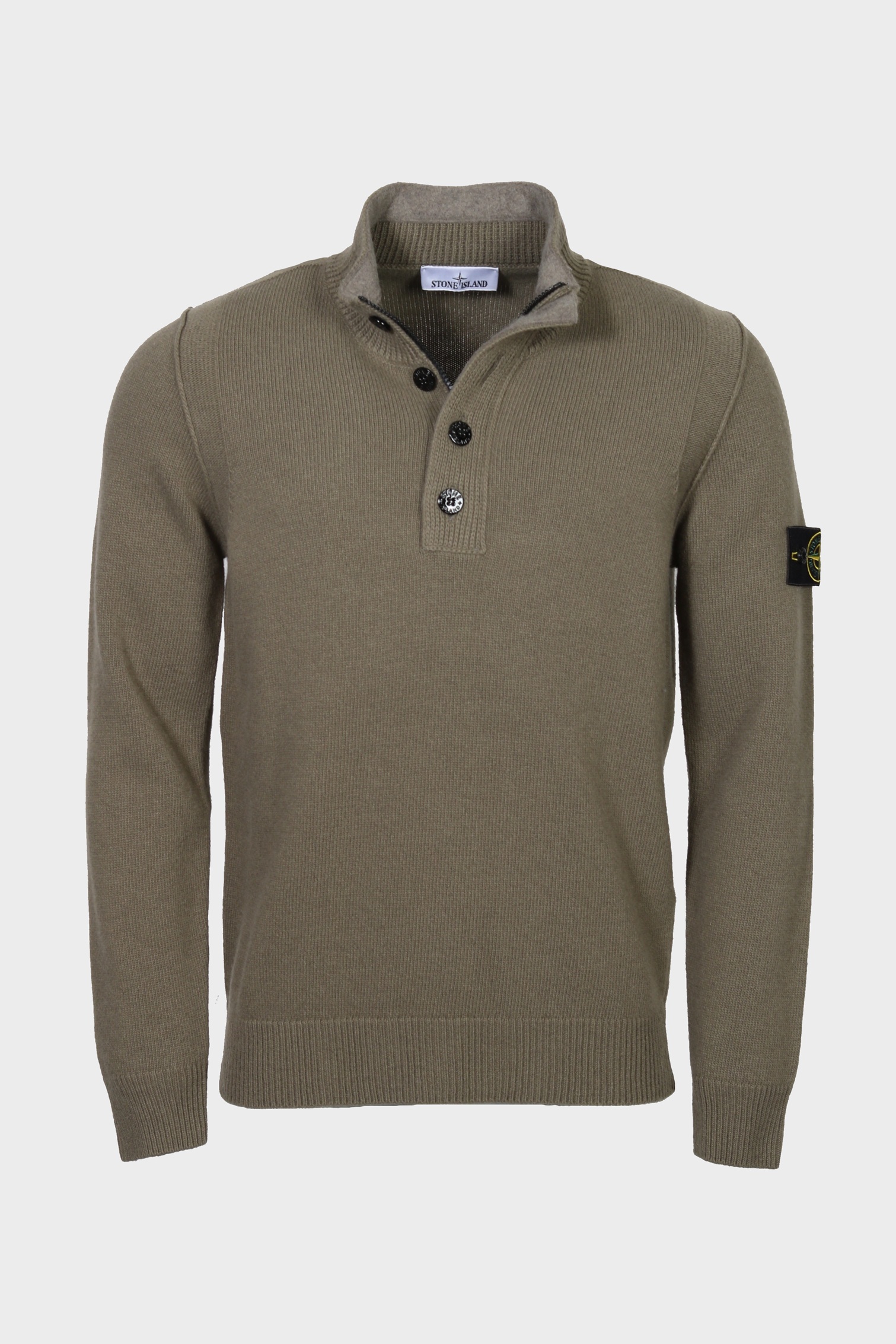 STONE ISLAND Heavy Knit Half Zip Pullover in Light Olive XXL