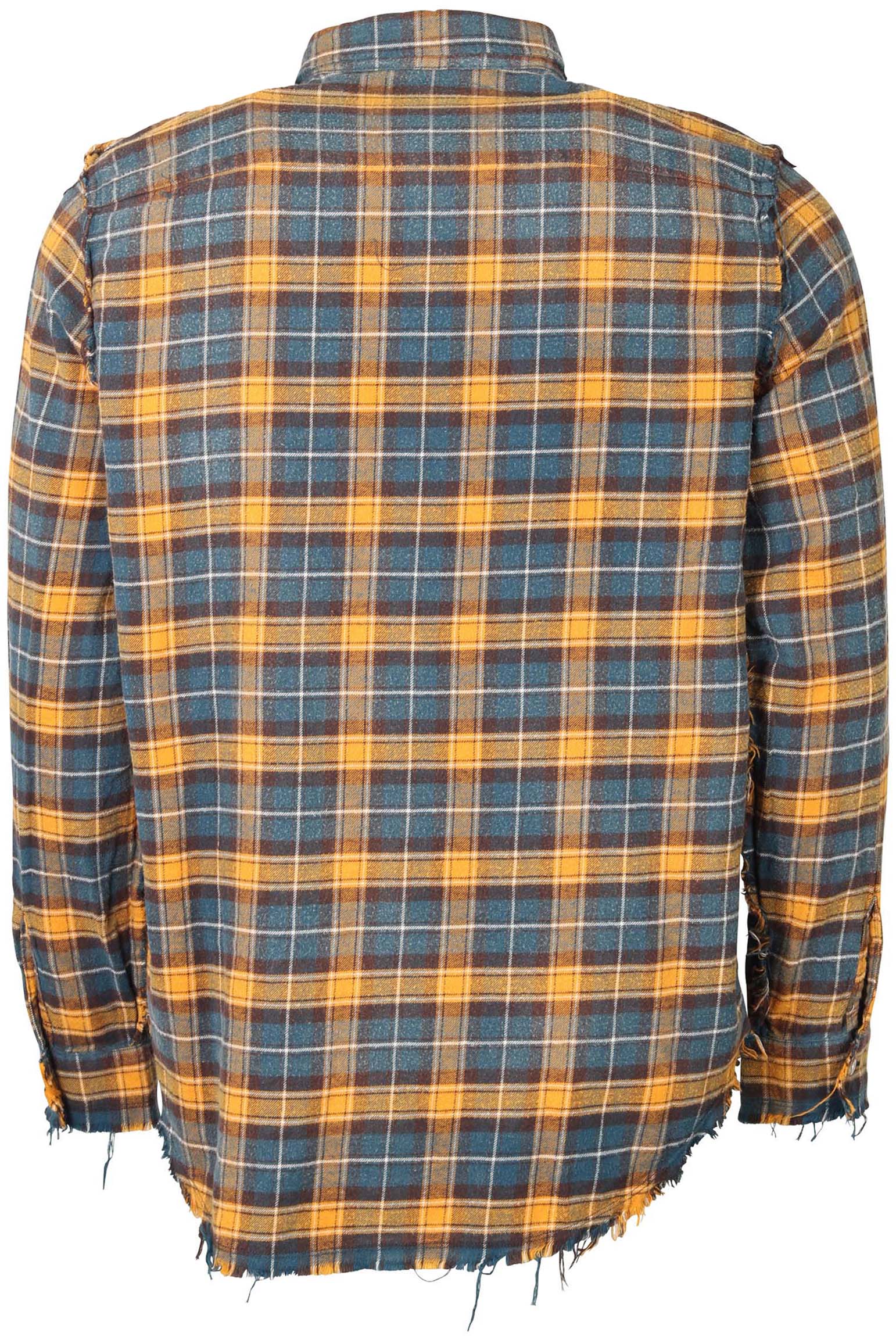R13 Shredded Check Shirt Blue/Yellow L