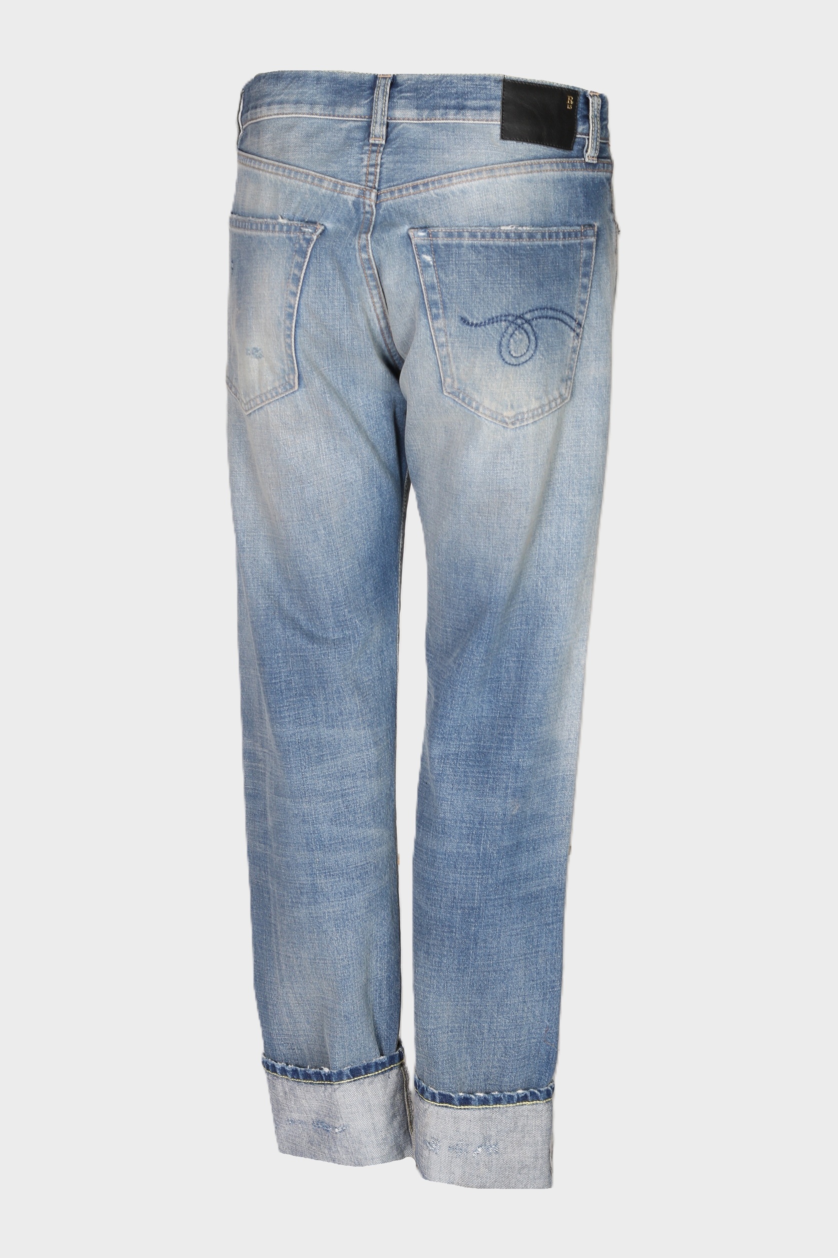 R13 Cuffed Boyfriend Jeans in Hackney Blue