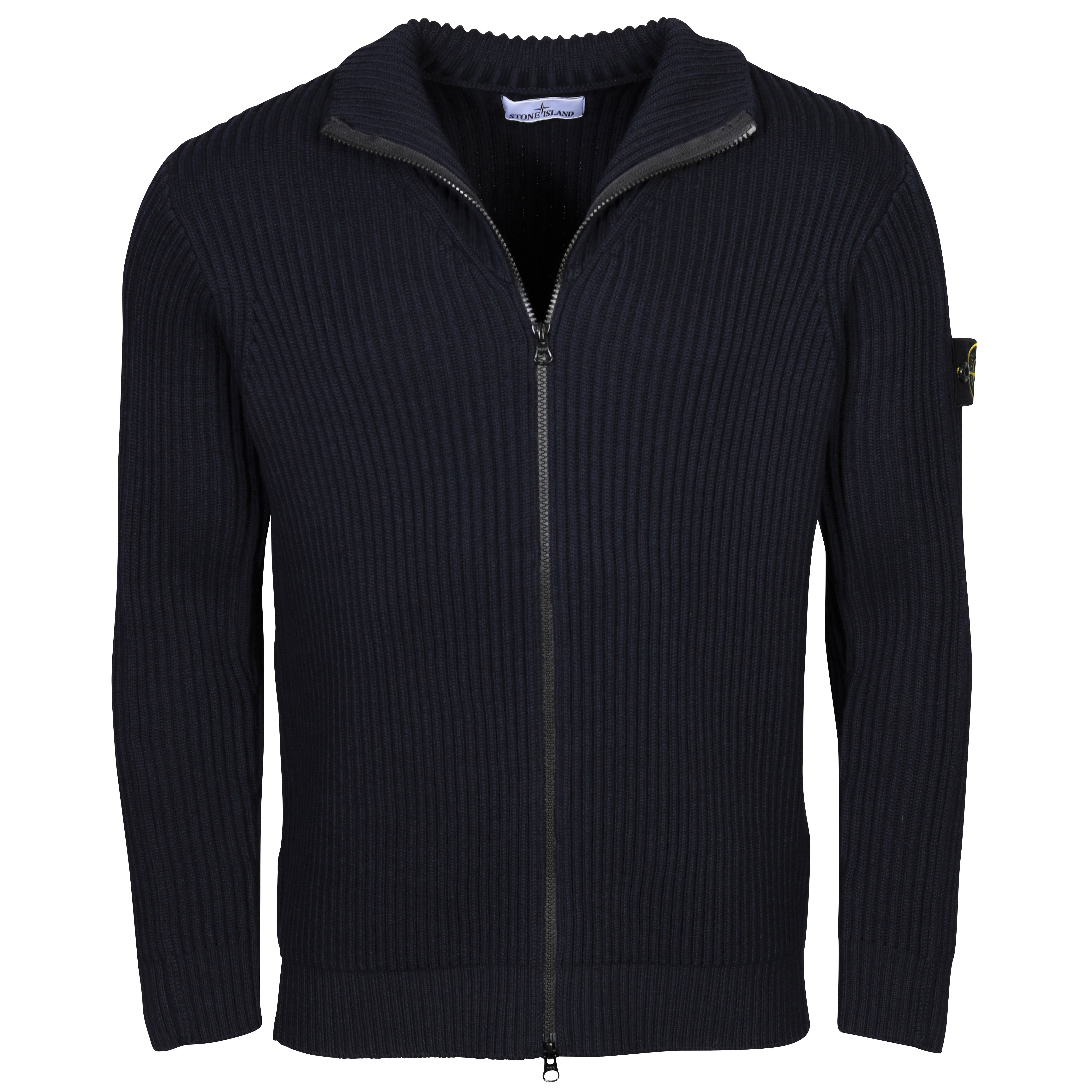 Stone Island Rib Knit Zip Cardigan in Navy