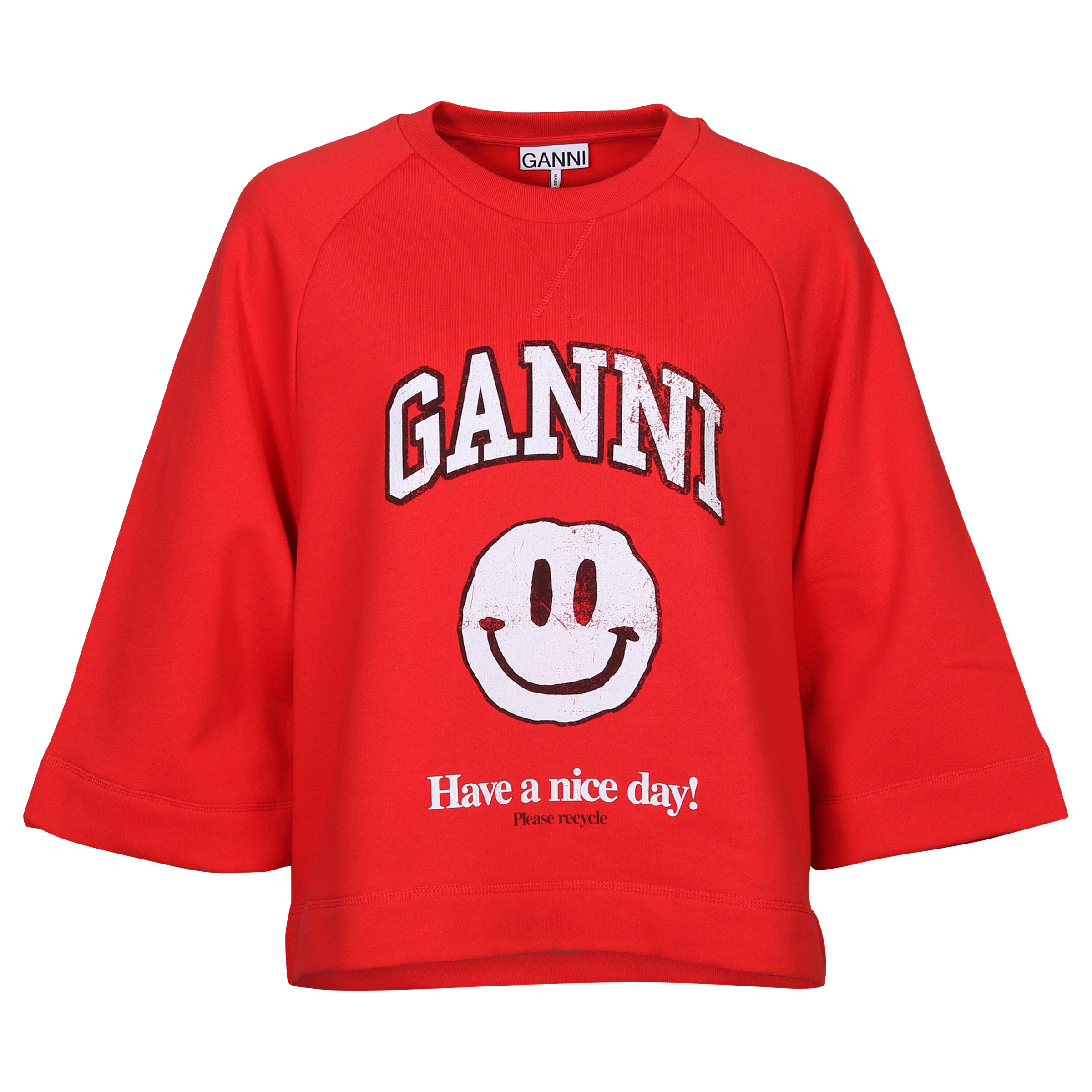 Ganni Oversized Recycled Raglan Sweatshirt Red Printed