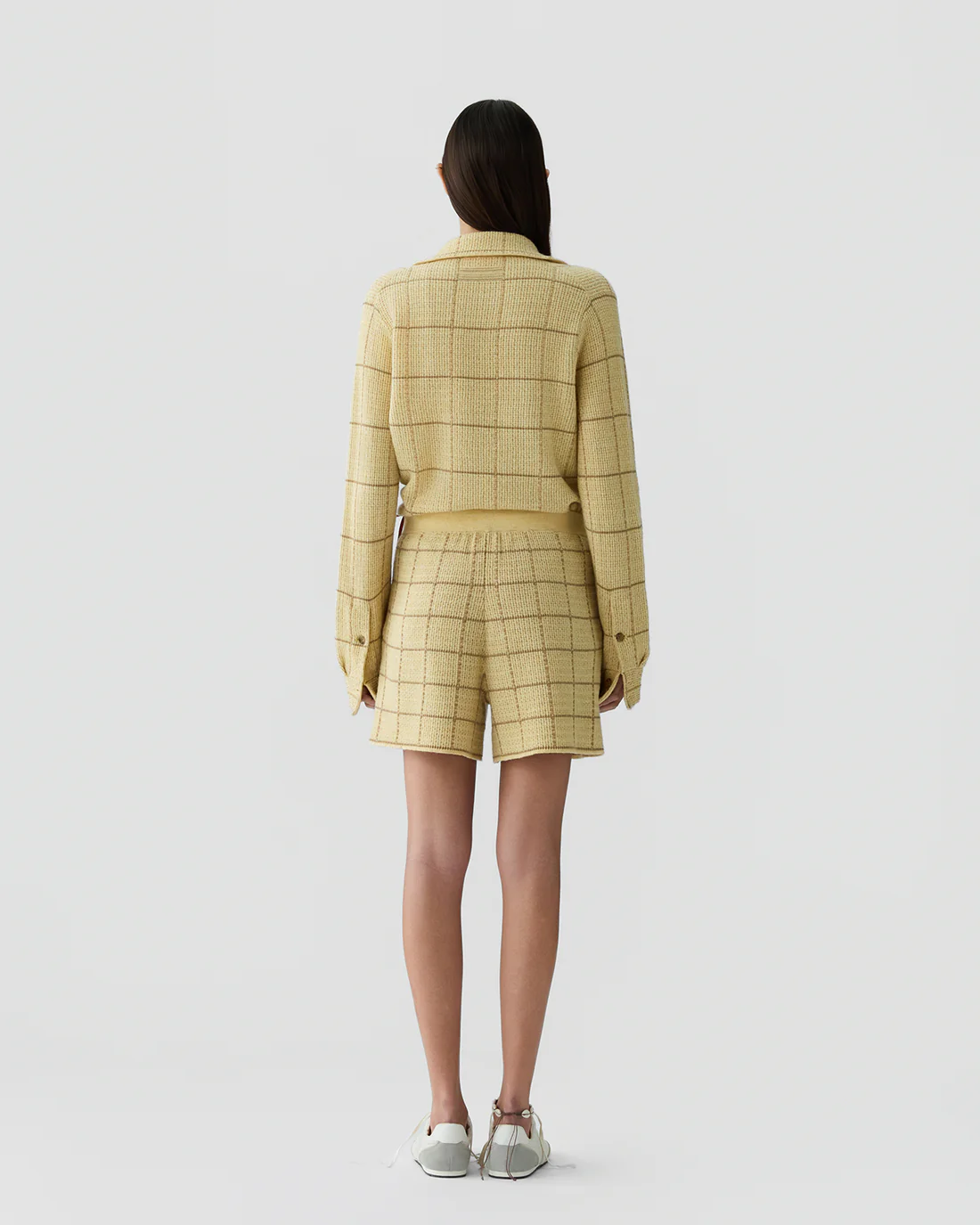 GUEST IN RESIDENCE Plaid Cashmere/Linen Short in Butter/Camel