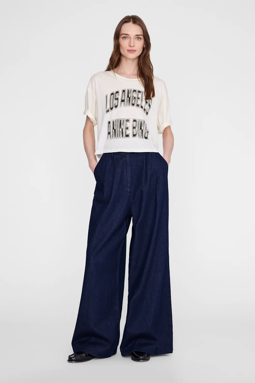 ANINE BING Johnny Cropped Tee in Cream