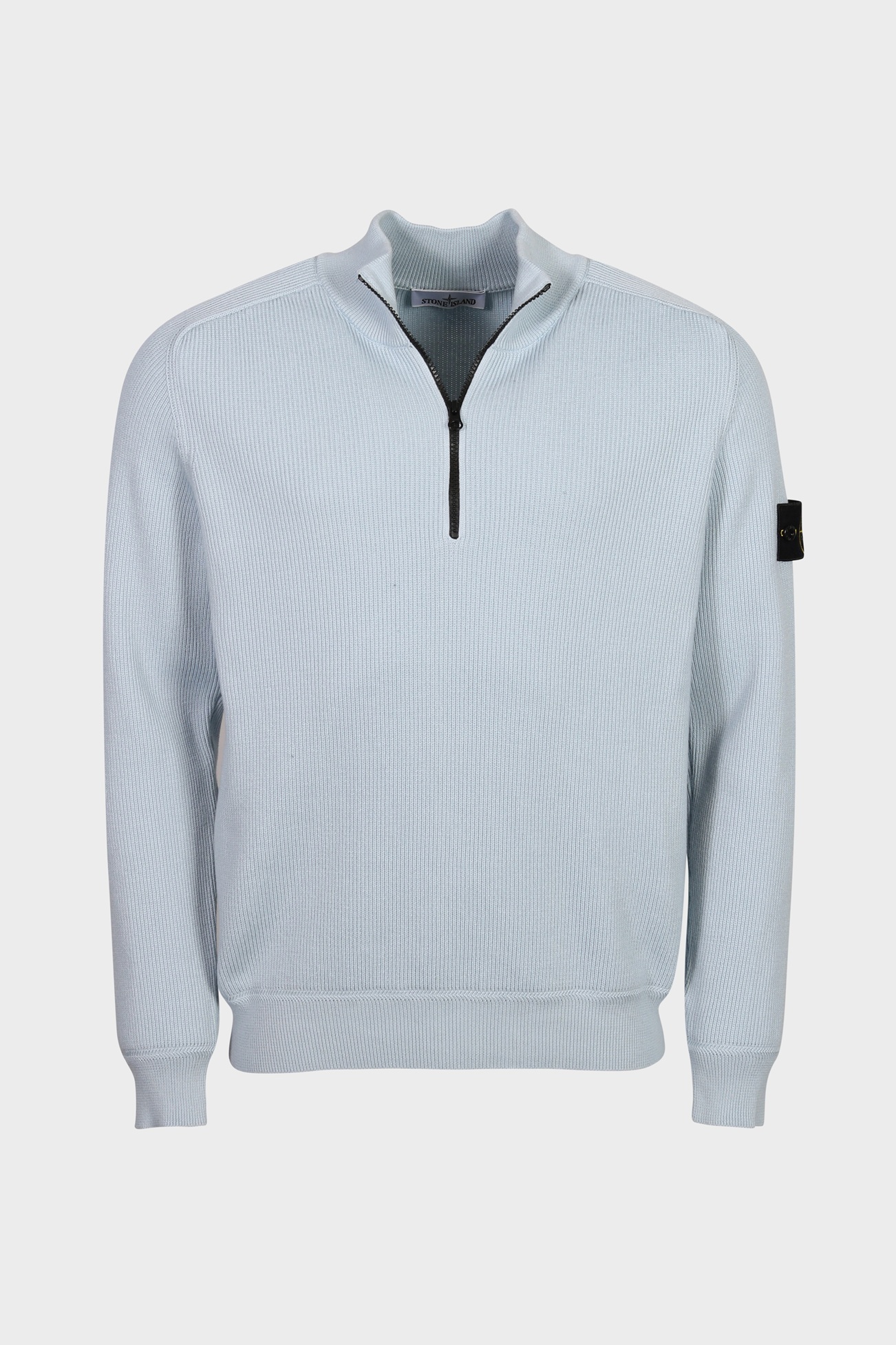 STONE ISLAND Cotton Knit Half Zip Pullover in Light Blue