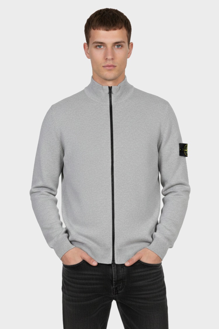 STONE ISLAND Light Knit Jacket in Light Grey Melange