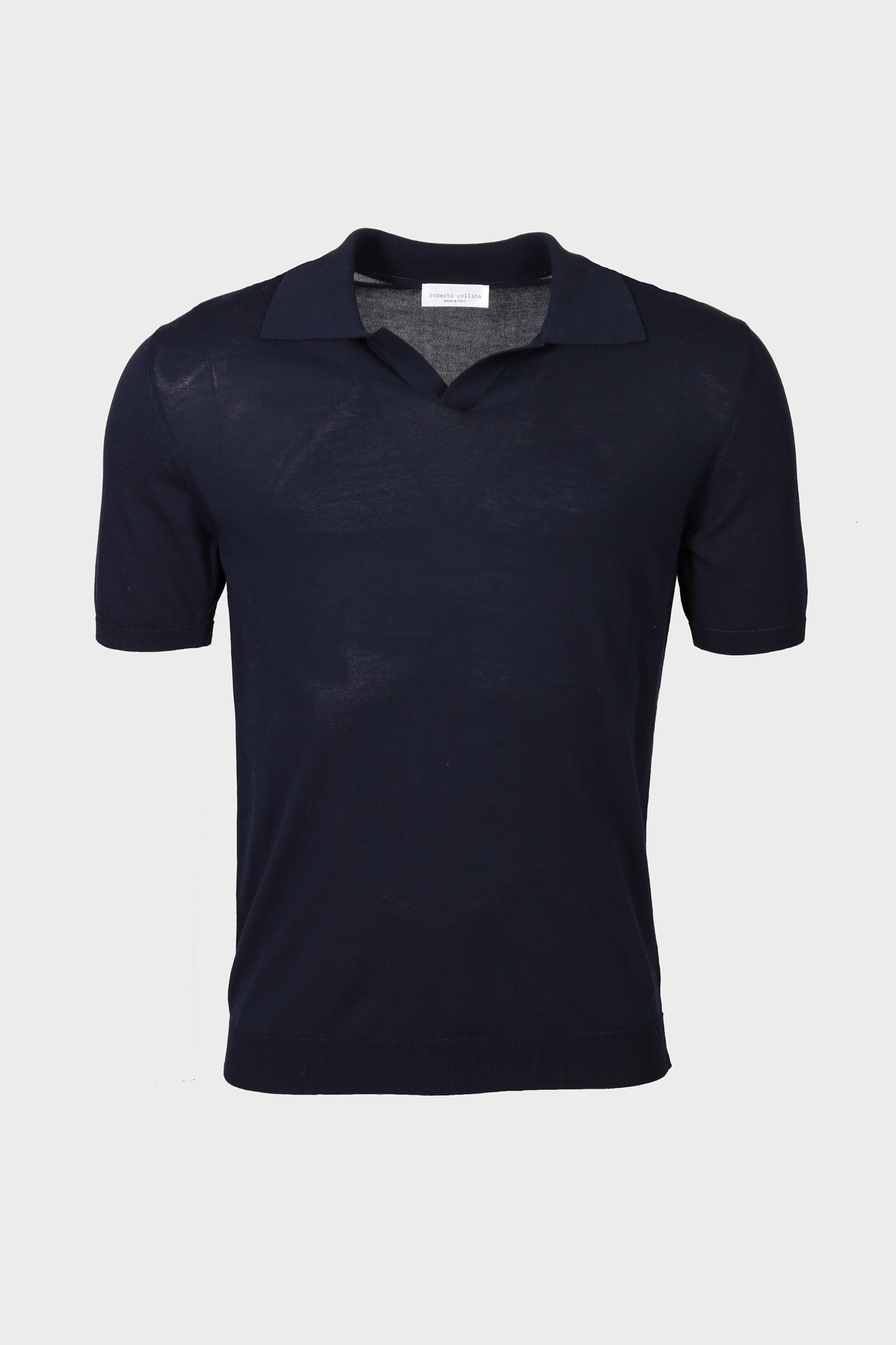 ROBERTO COLLINA Light Cotton Knit Polo Shirt in Navy