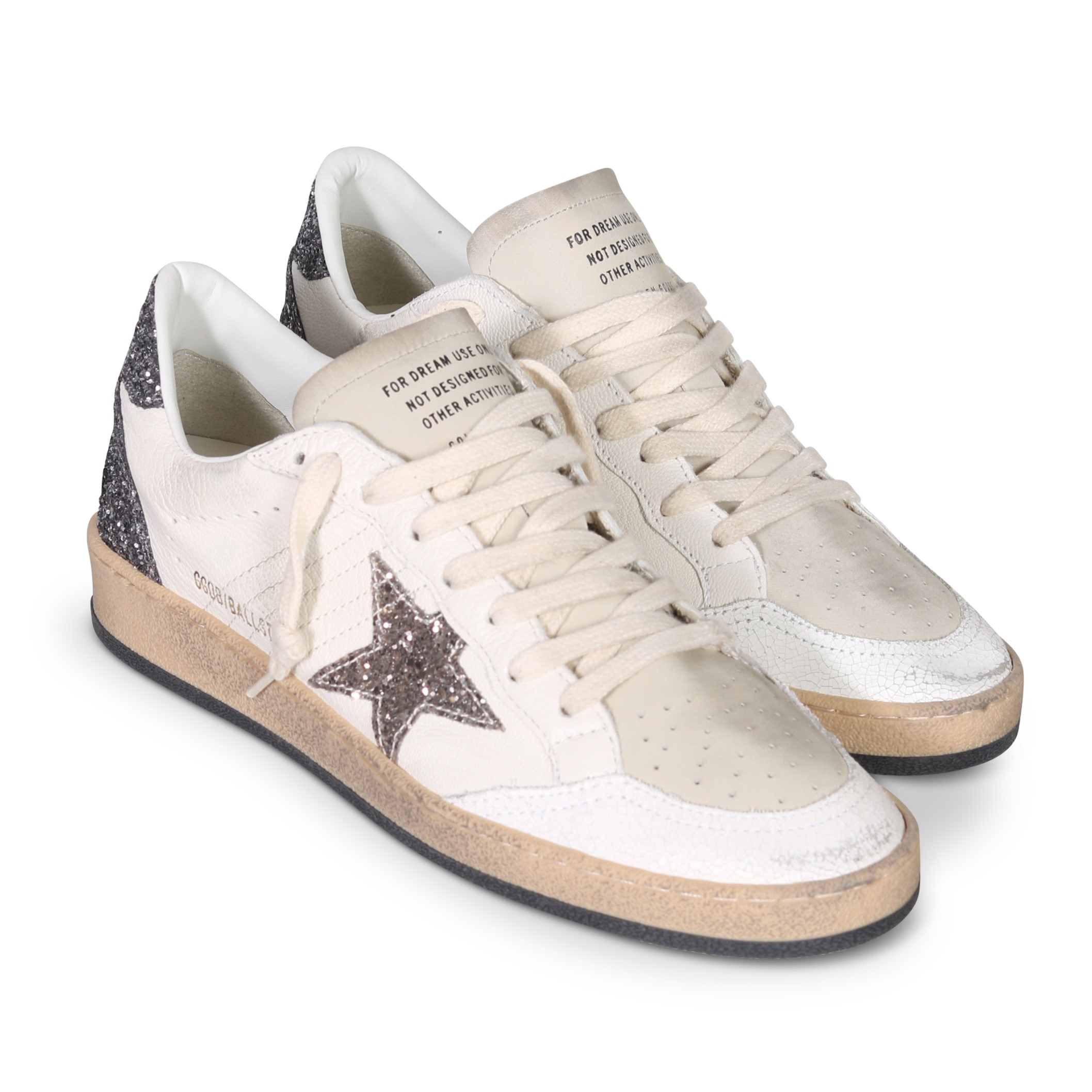 GOLDEN GOOSE Sneaker Ballstar in White/Cinder/Anthracite Glitter 37