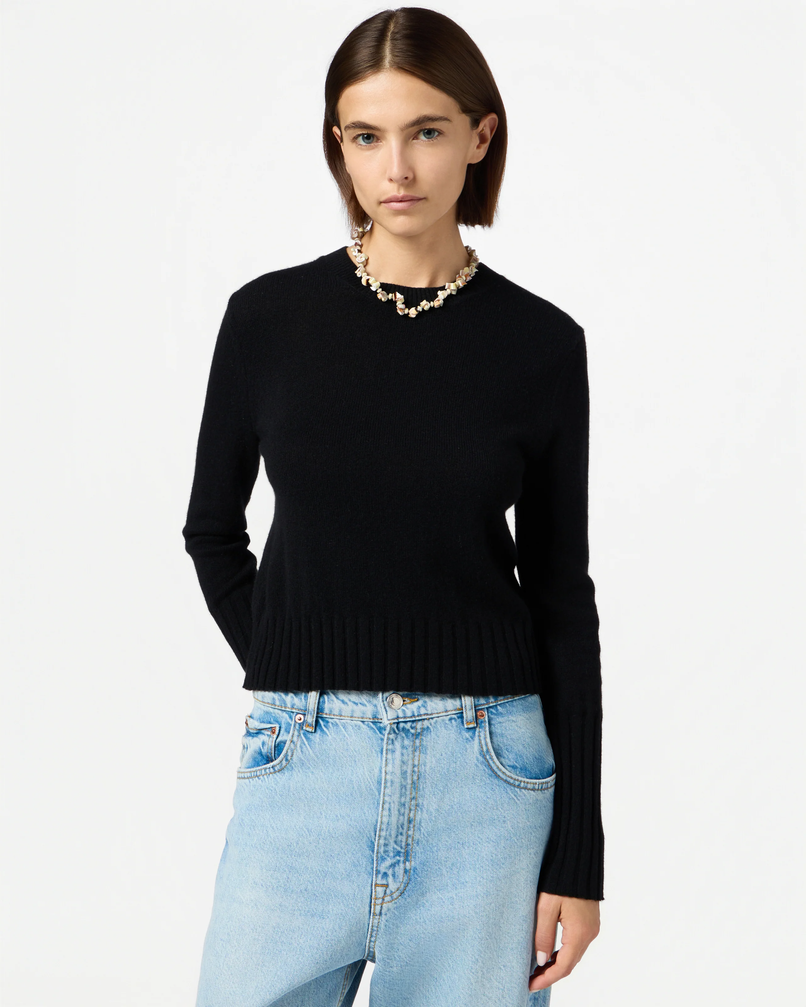 GUEST IN RESIDENCE Shrunken Crewneck Sweater in Black L