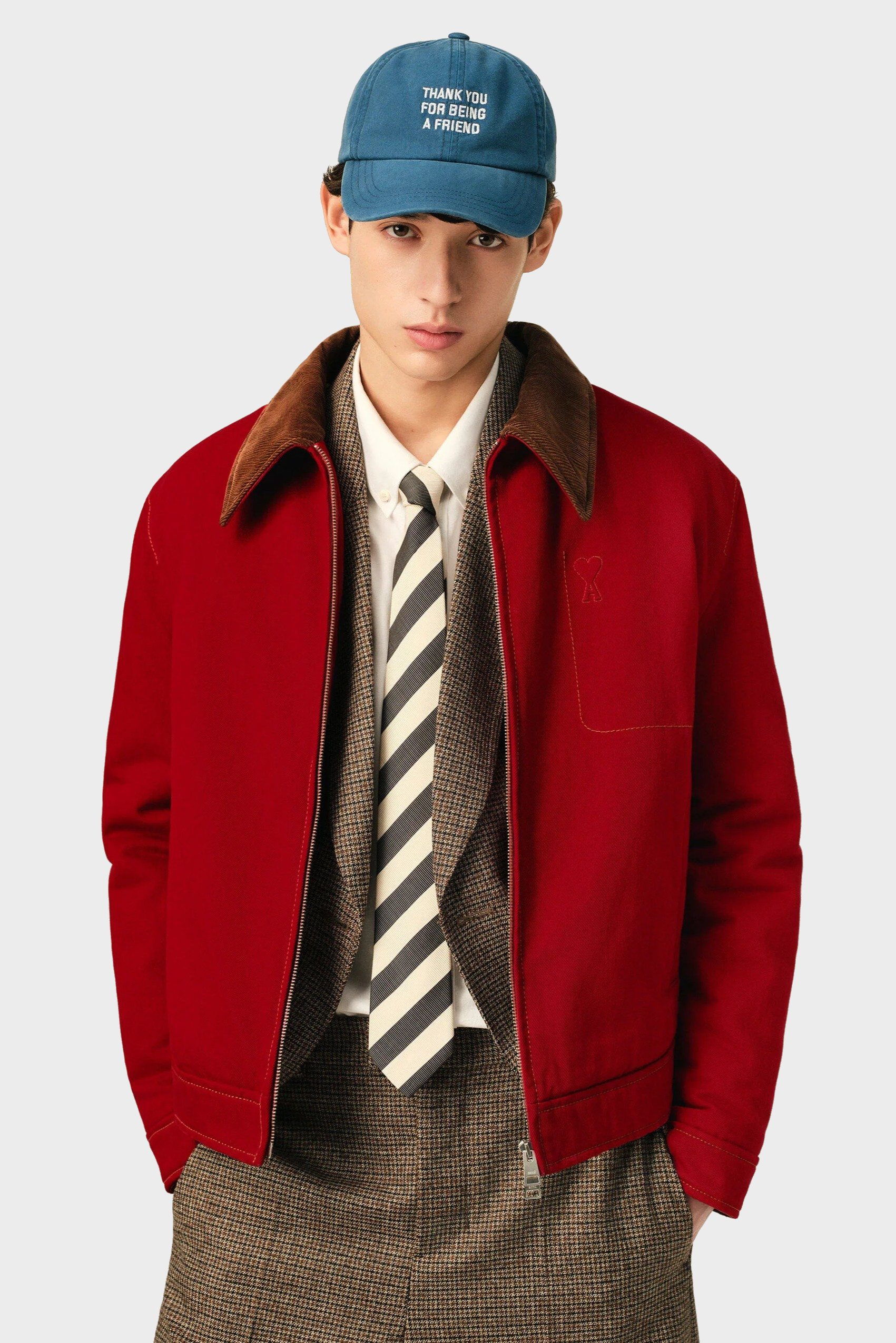 AMI PARIS Cotton Twill Jacket with Corduroy Collar