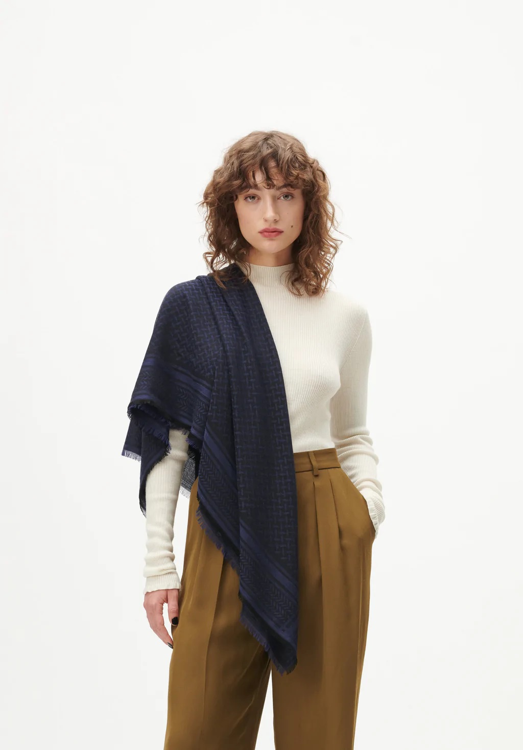 Lala Berlin Triangle Scarf Aeryn Blue Black Heritage