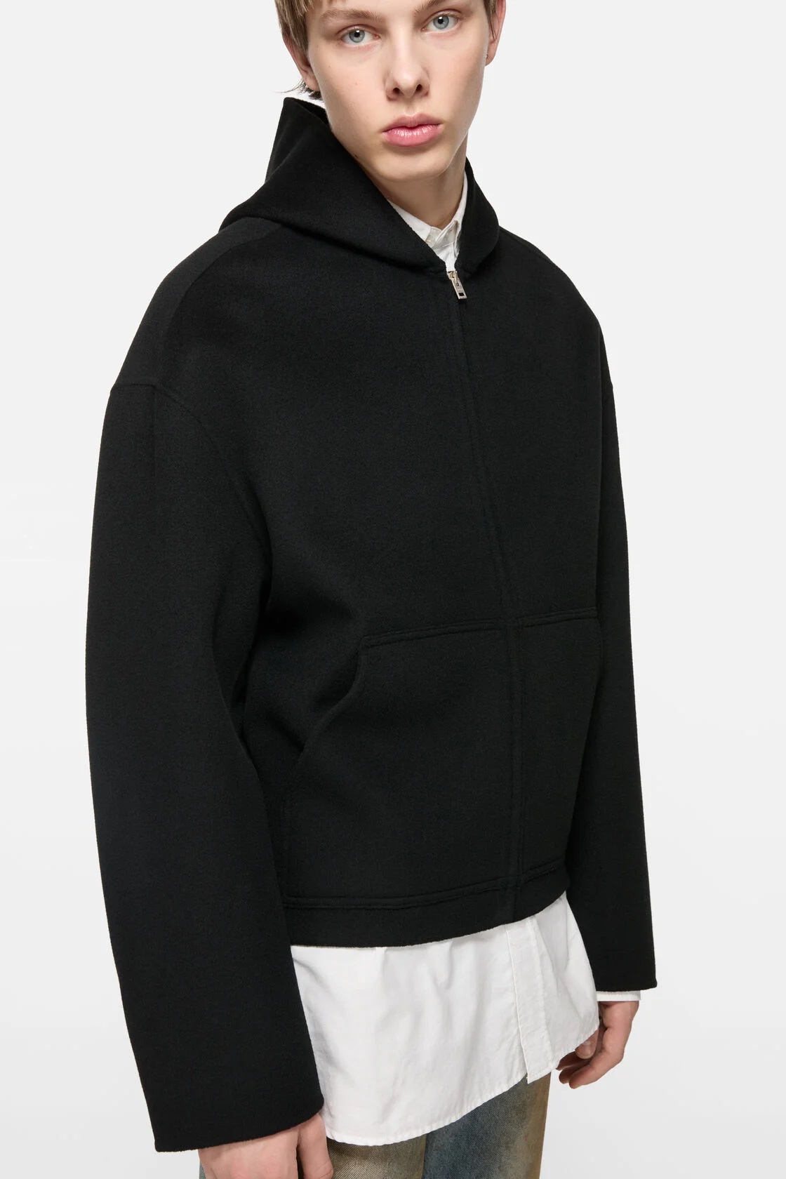 ACNE STUDIOS Hooded Boxy Fit Wool Jacket in Black