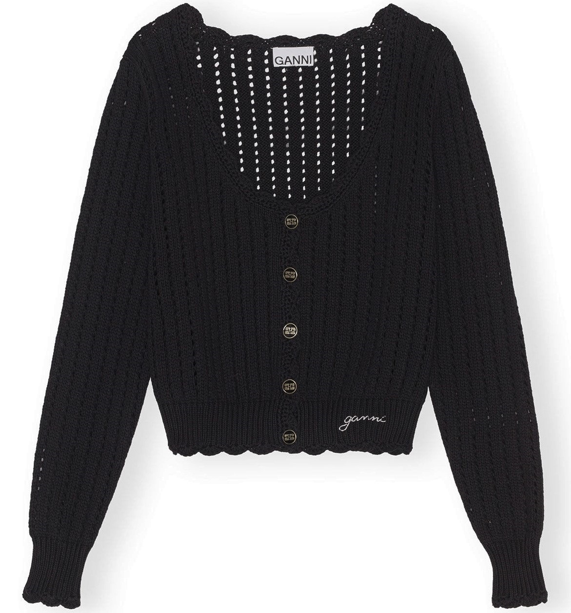 GANNI Cotton Lace Cardigan in Black