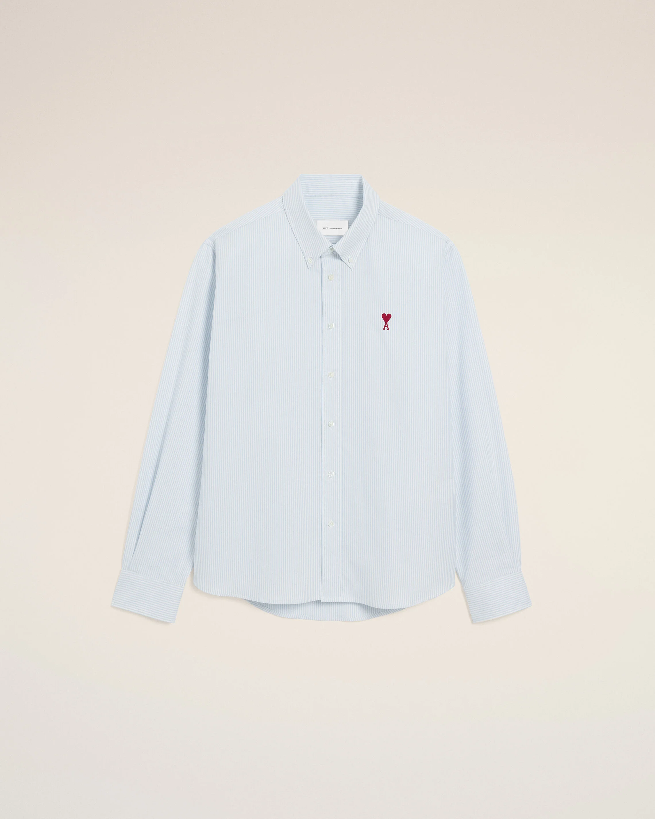 AMI PARIS de Coeur Classic Fit Shirt in Sky Blue/Natural White Stripes XXL