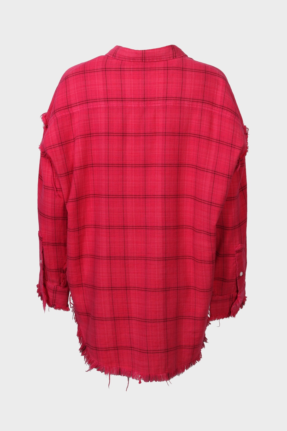 R13 Shredded Seam Drop Neck Shirt in Red Plaid