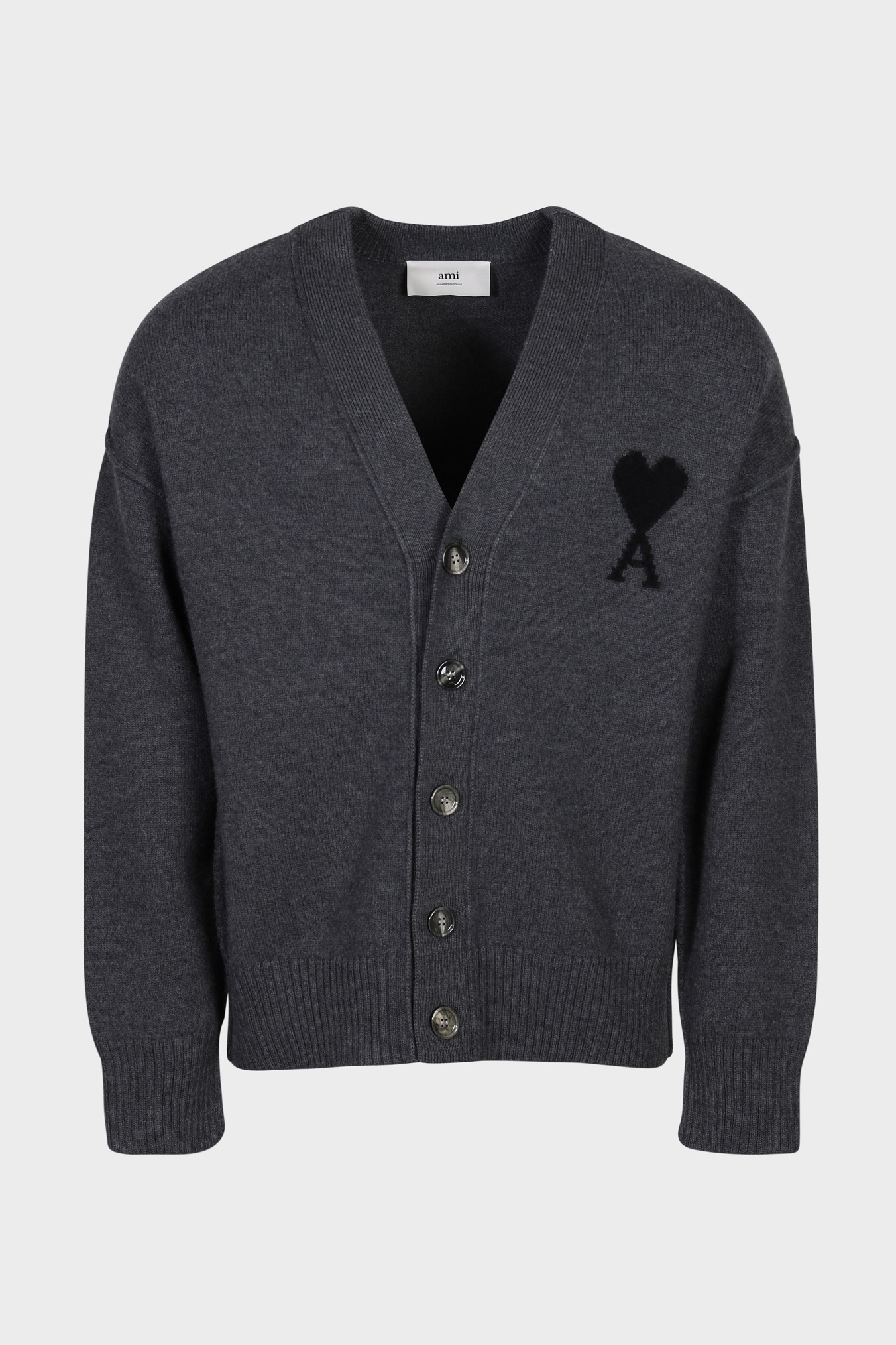 AMI PARIS de Coeur Knit Cardigan in Heather Grey/Black