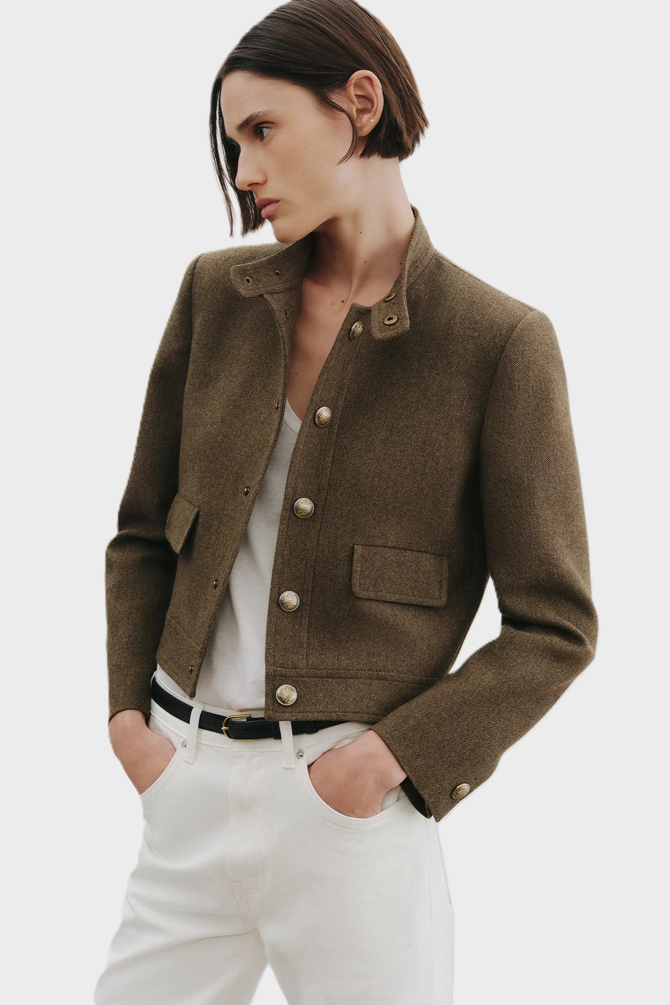 NILI LOTAN Hadley Cropped Wool Jacket in Moss Green