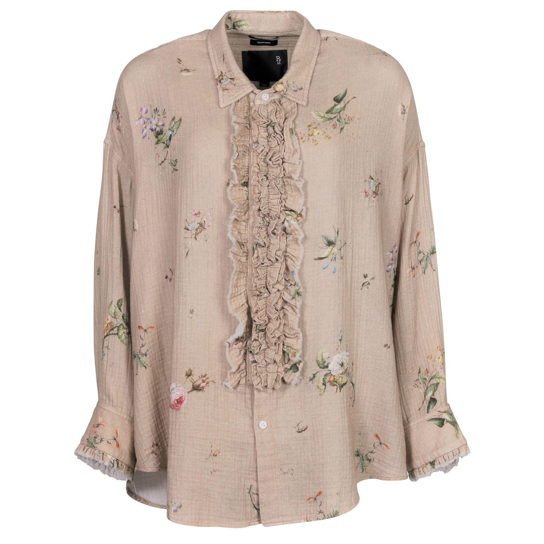 R13 Drop Neck Tuxedo Shirt in Khaki