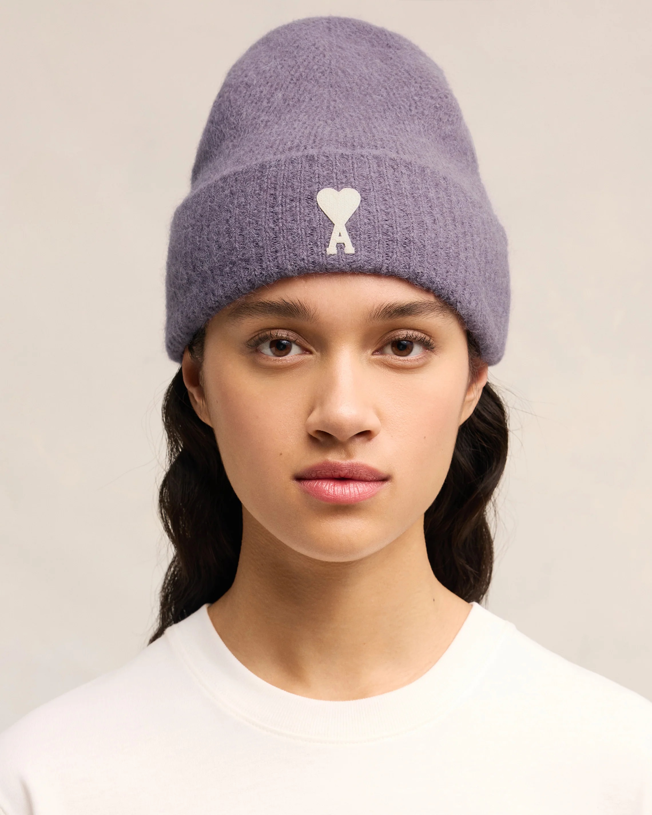 AMI PARIS de Coeur Alpaca Knit Beanie in Lilac