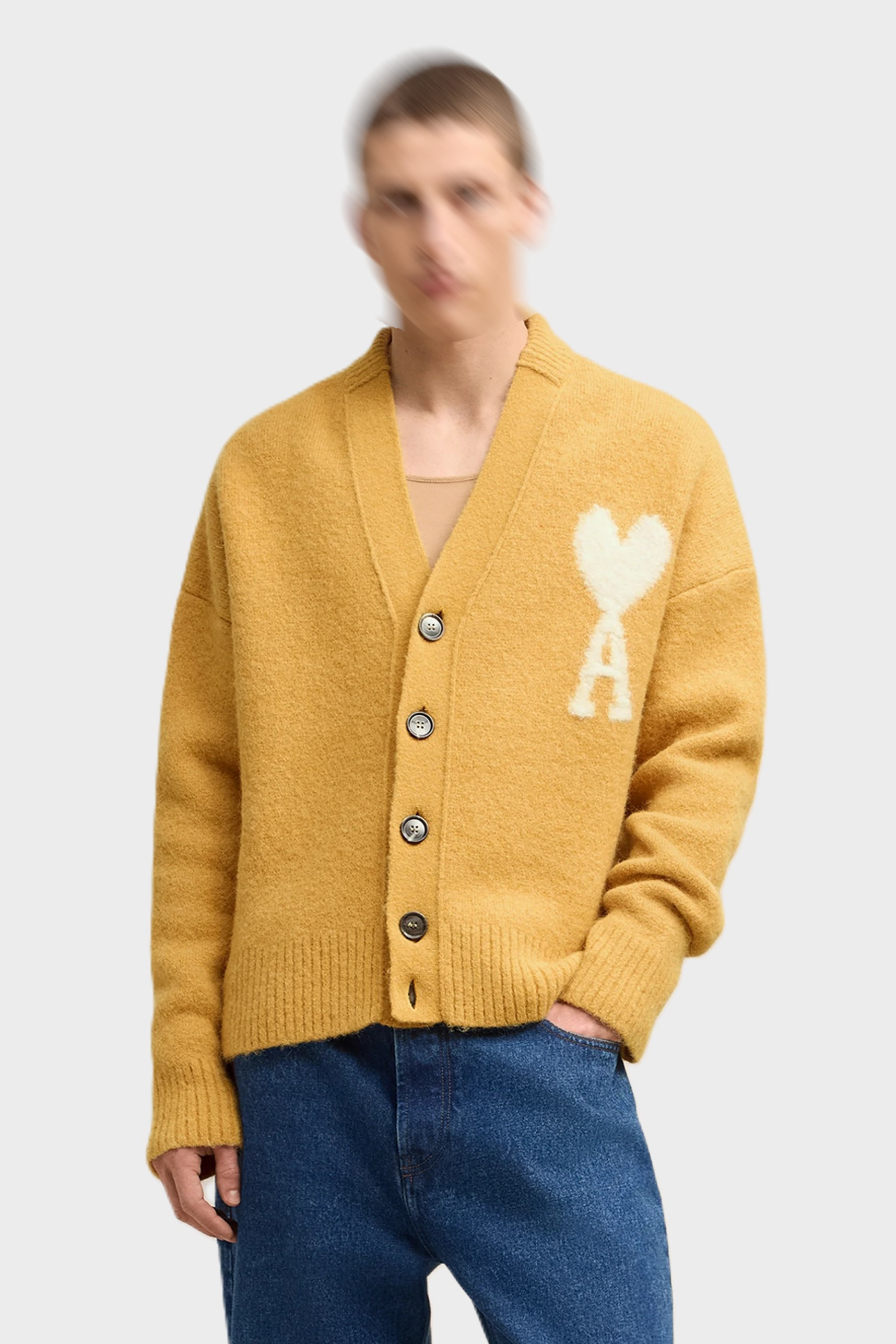 AMI PARIS de Coeur Heavy Knit Cardigan in Mustard AMI PARIS de Coeur Heavy Knit Cardigan in Mustard