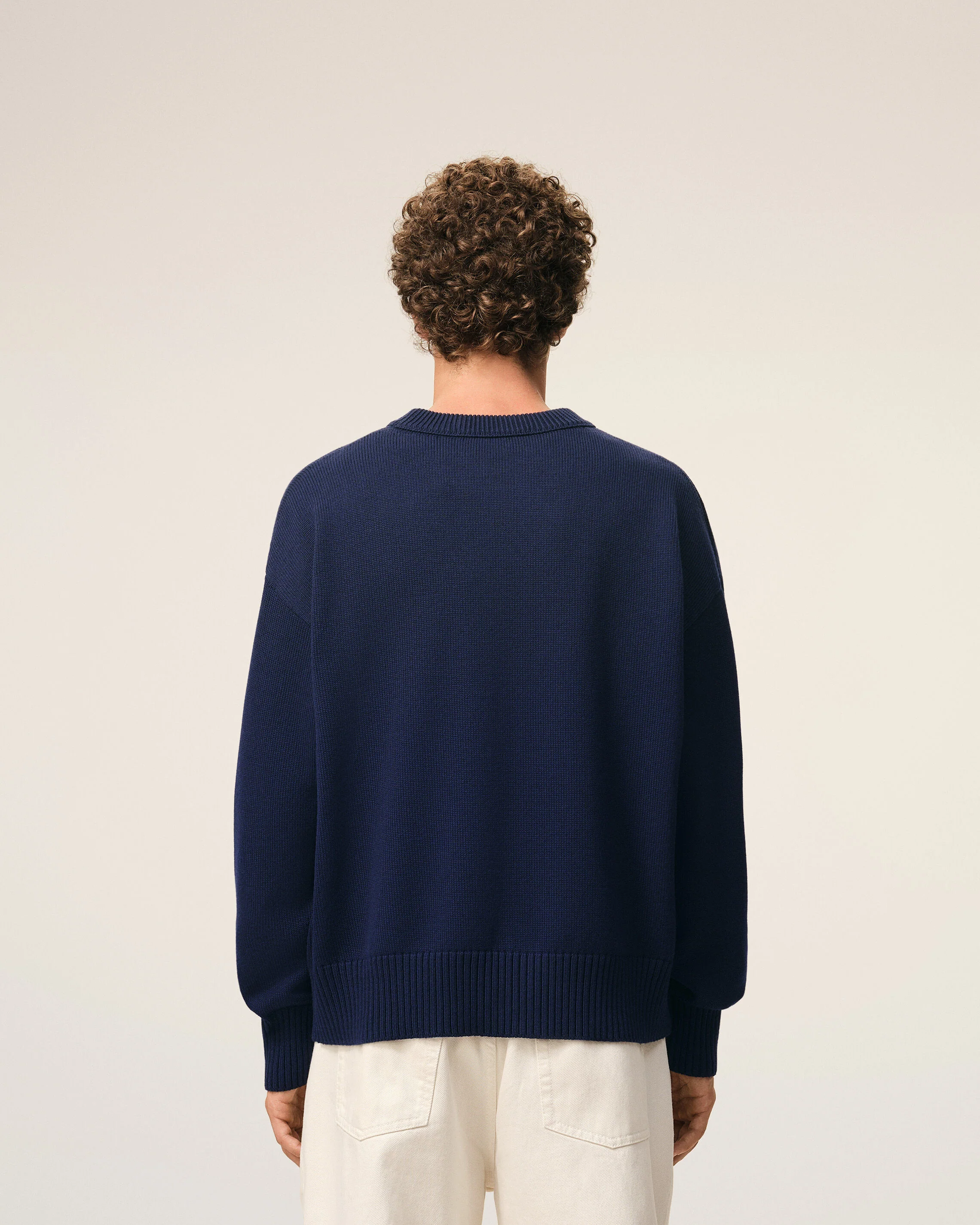 AMI PARIS de Coeur Wool/Cotton Knit Pullover in Navy
