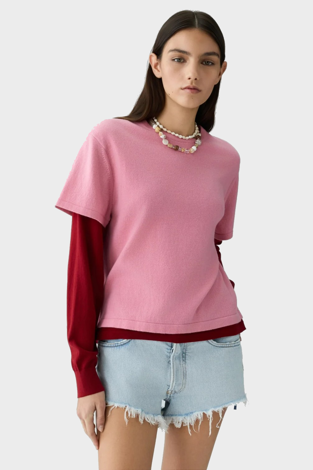 GUEST IN RESIDENCE Layer Tee in Sprinkle/Carmine