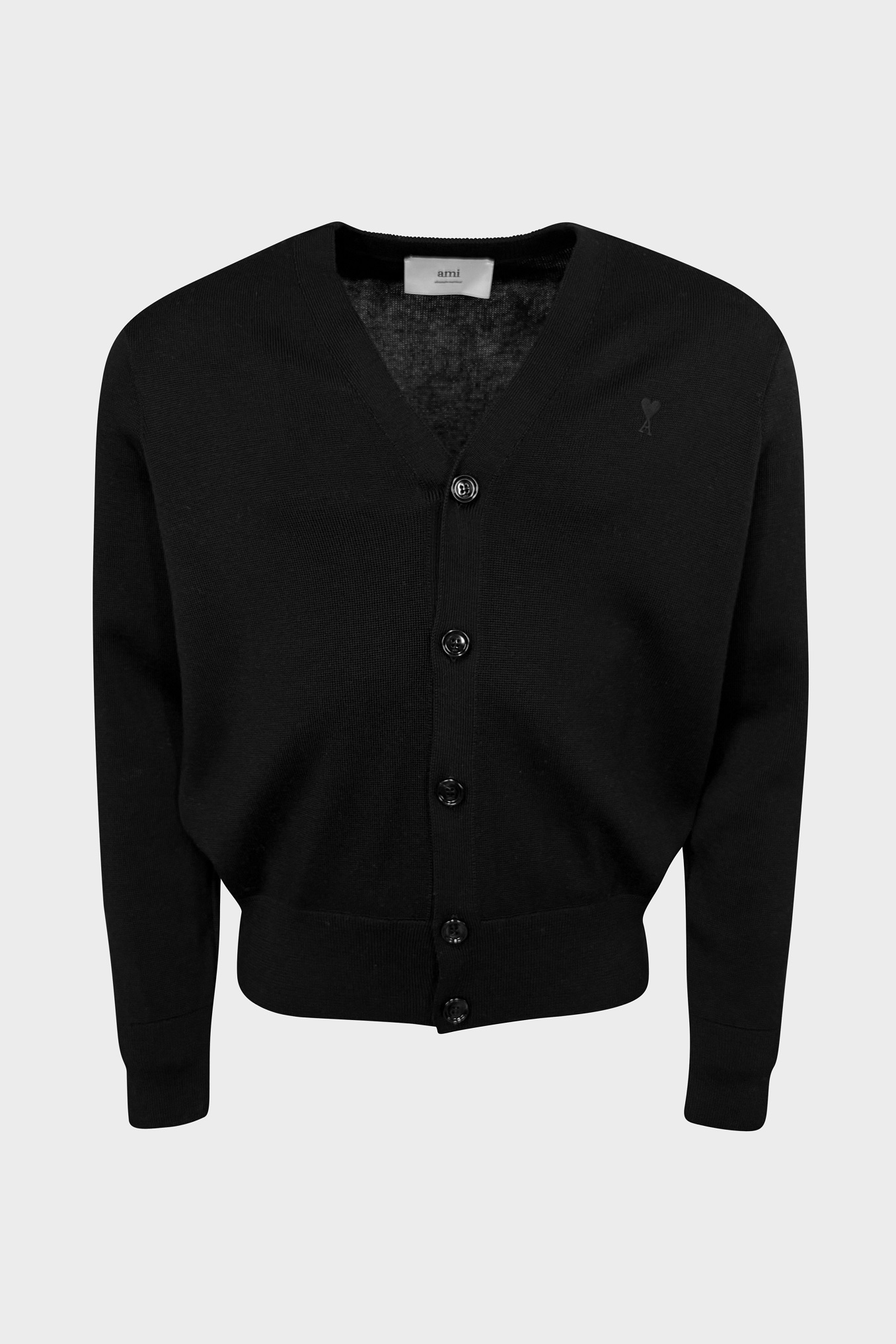 AMI PARIS de Coeur Merino Knit Cardigan in Black/Black