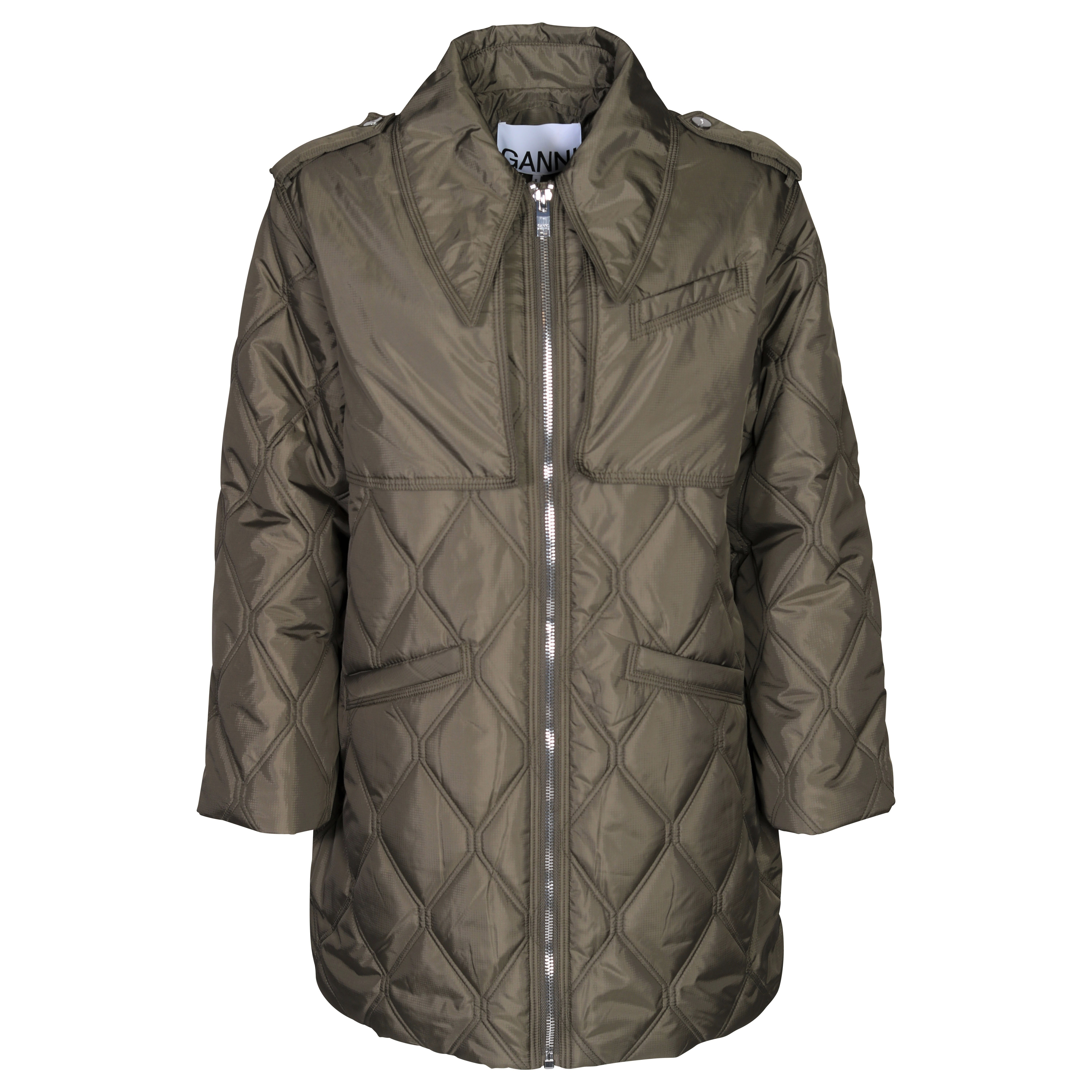 Ganni Ripstop Quilt Midi Jacket in Kalamata