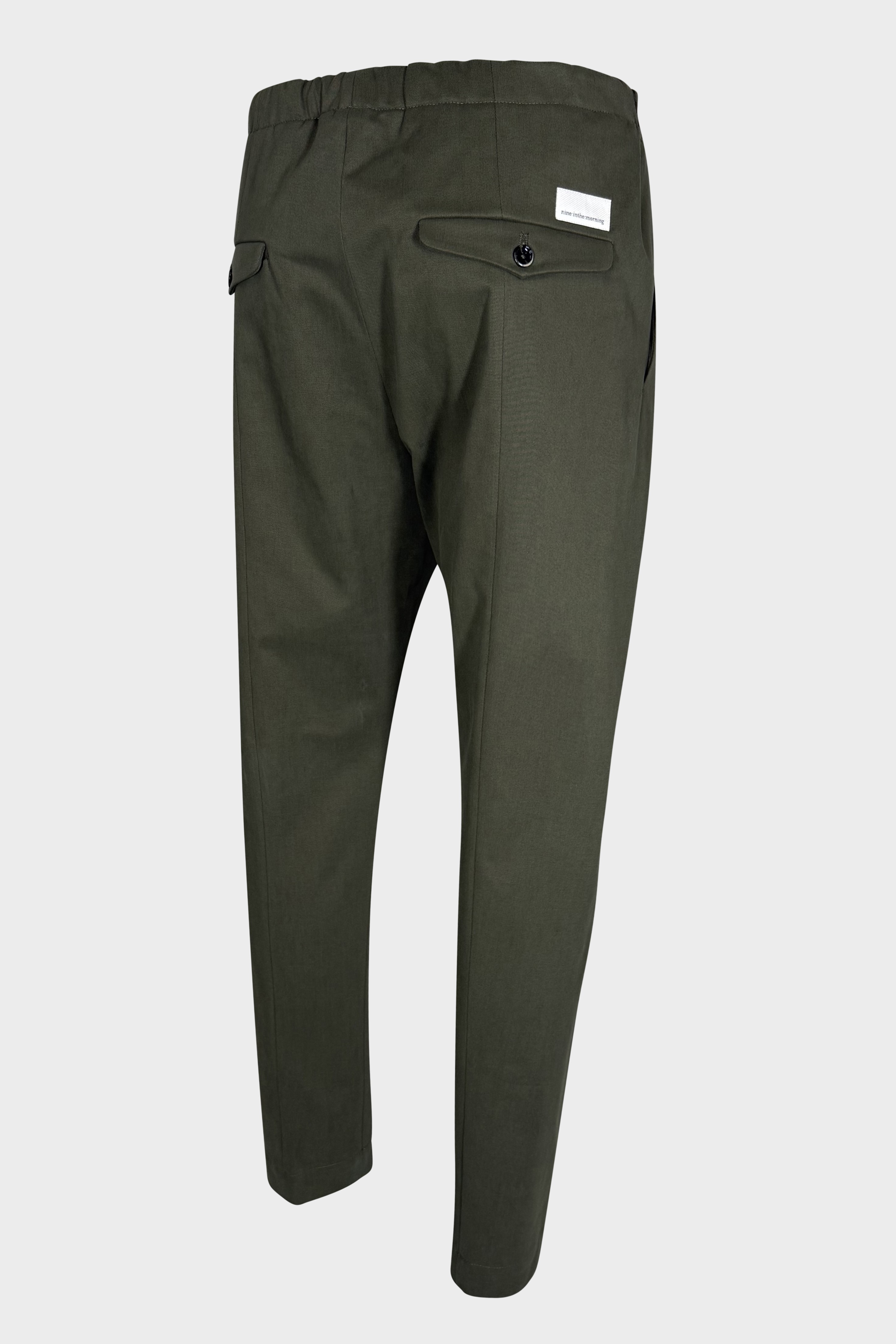 NINE:INTHE:MORNING Carrot Relaxed Fit Soft Cotton Pant in Olive