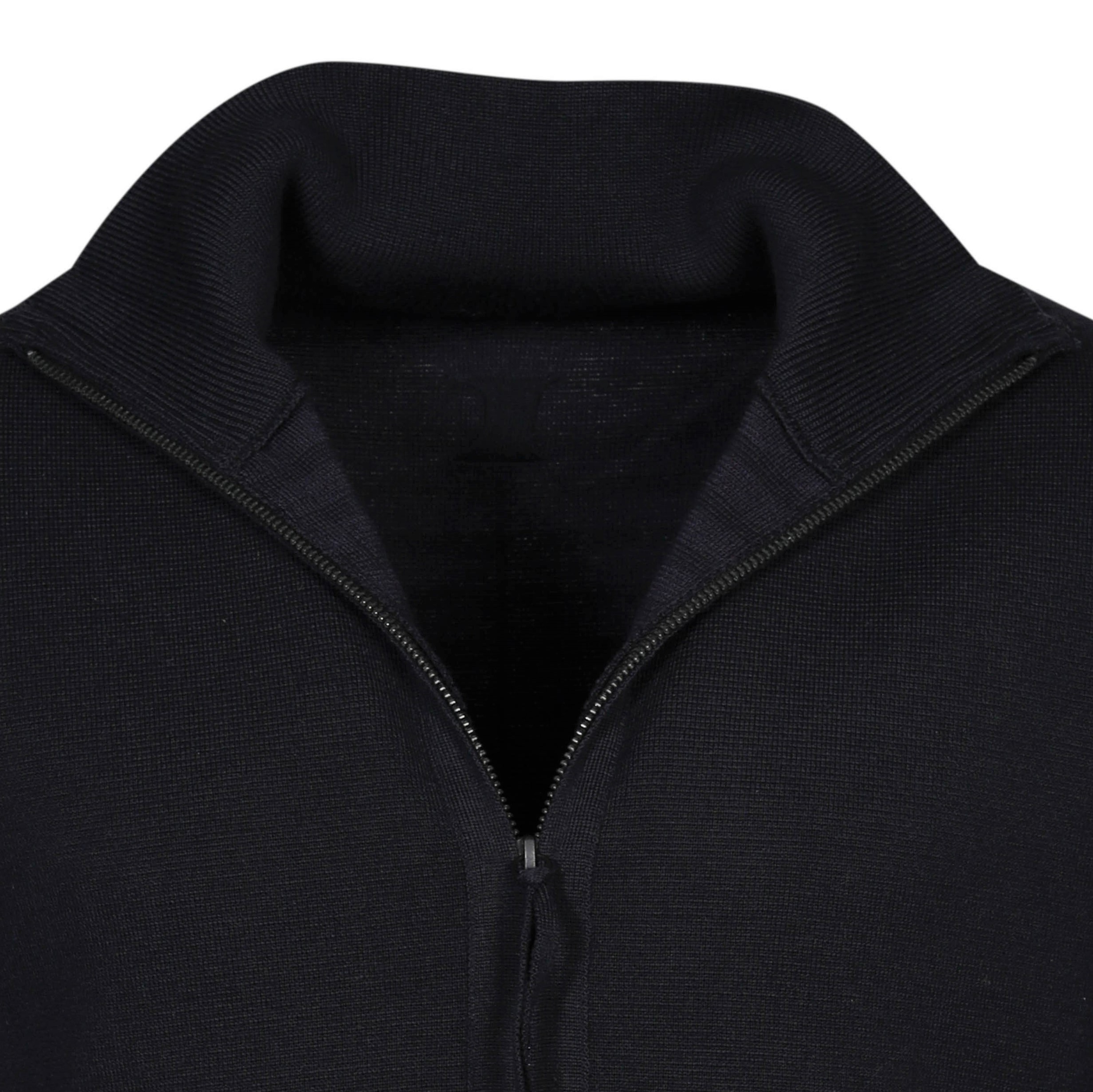 Hannes Roether Zip Cardigan in Dark Navy/Purple Stripe Inside